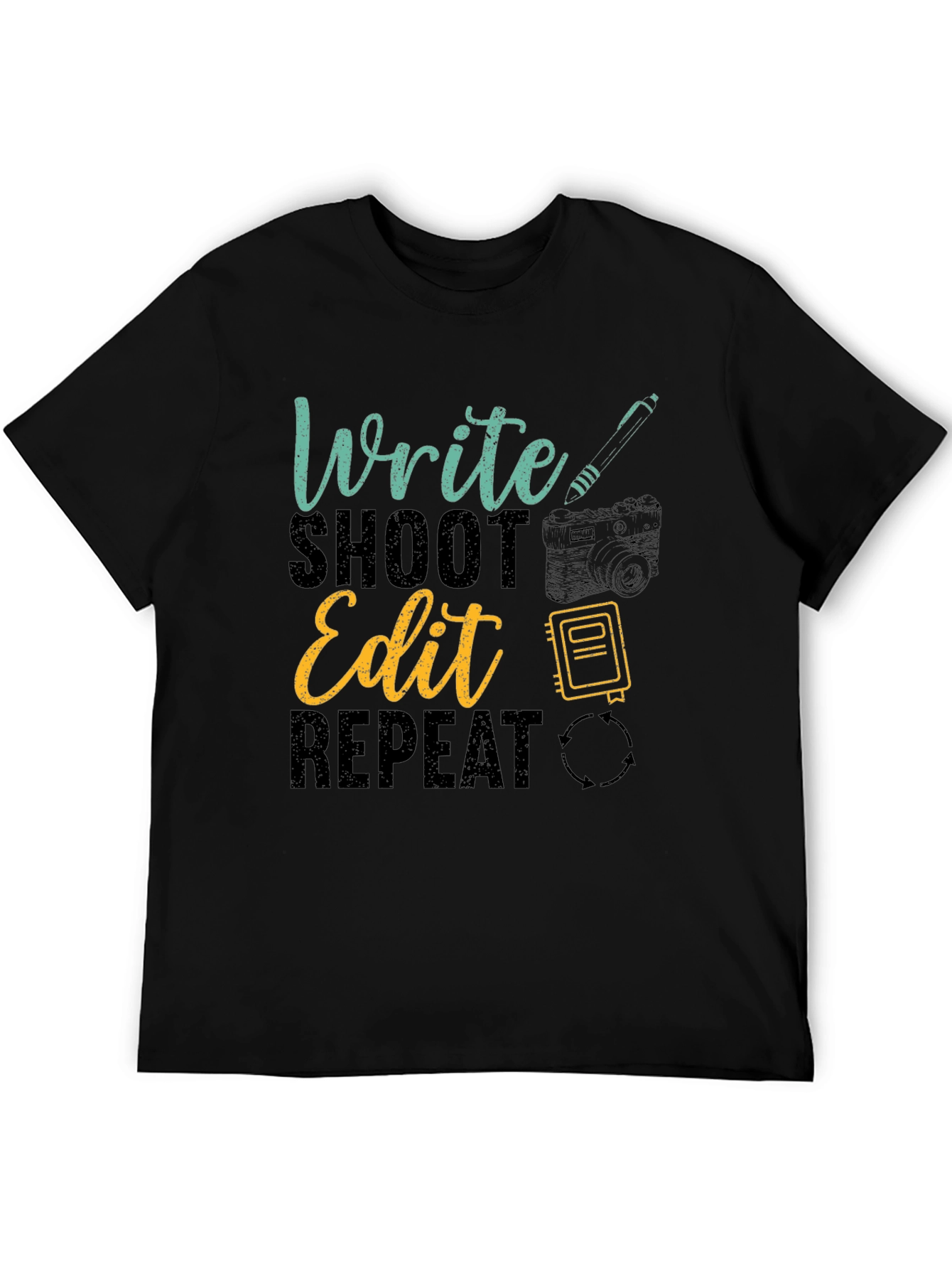 Black Write Shoot Edit Repeat Graphic T-Shirt view 5