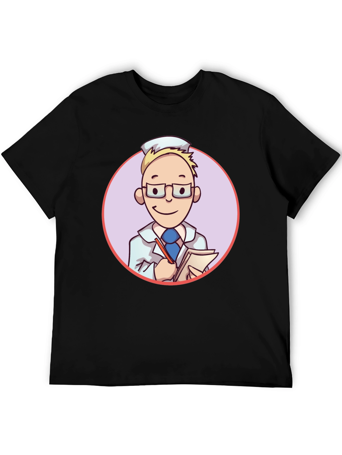 Black Cartoon Doctor Graphic Tee - Unisex Black T-Shirt view 5