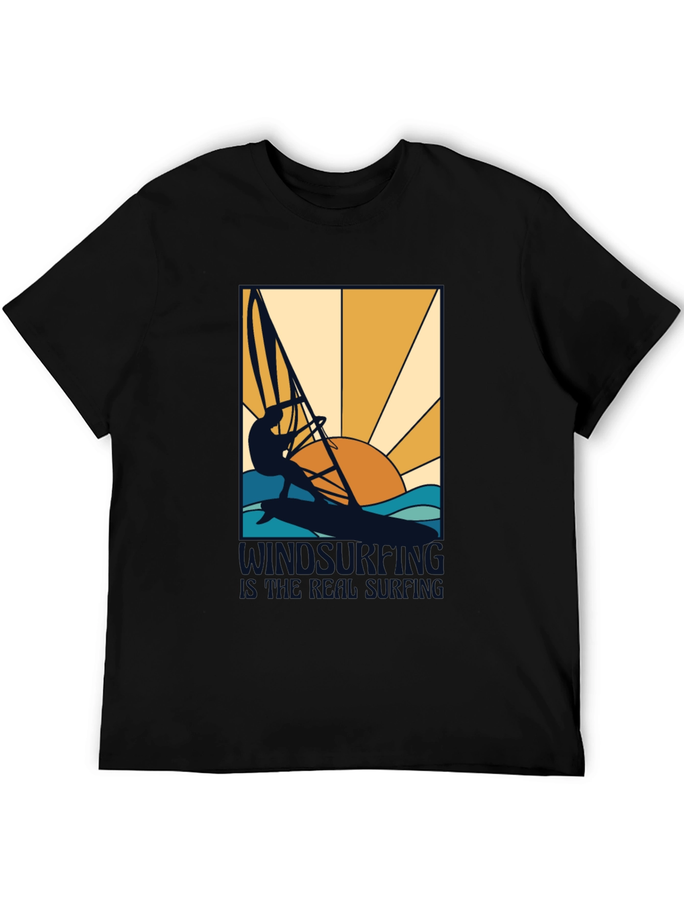 Black Windsurfing is Real Surfing Graphic T-Shirt view 5