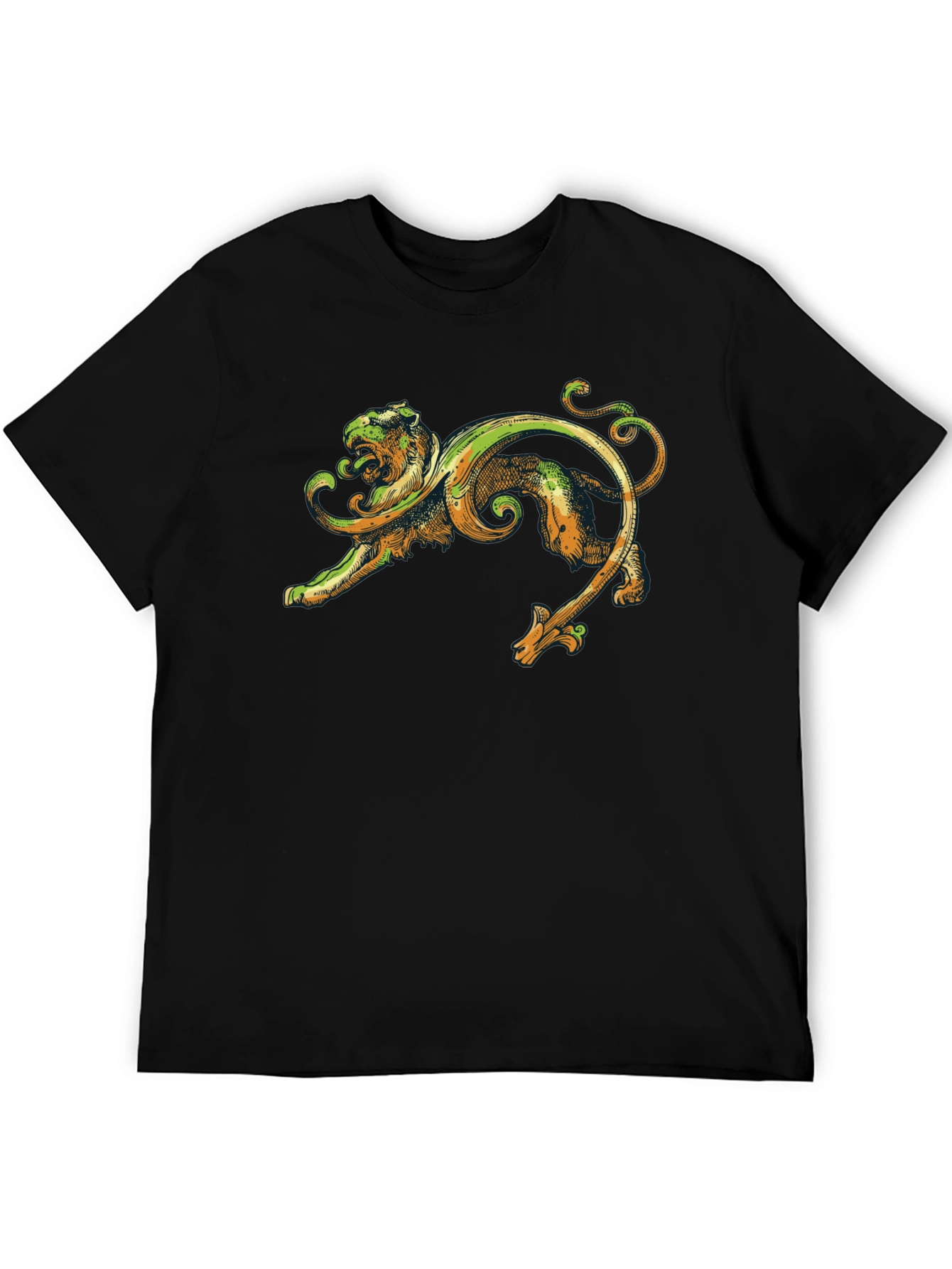 Black Ornate Lion Graphic Black T-Shirt view 5