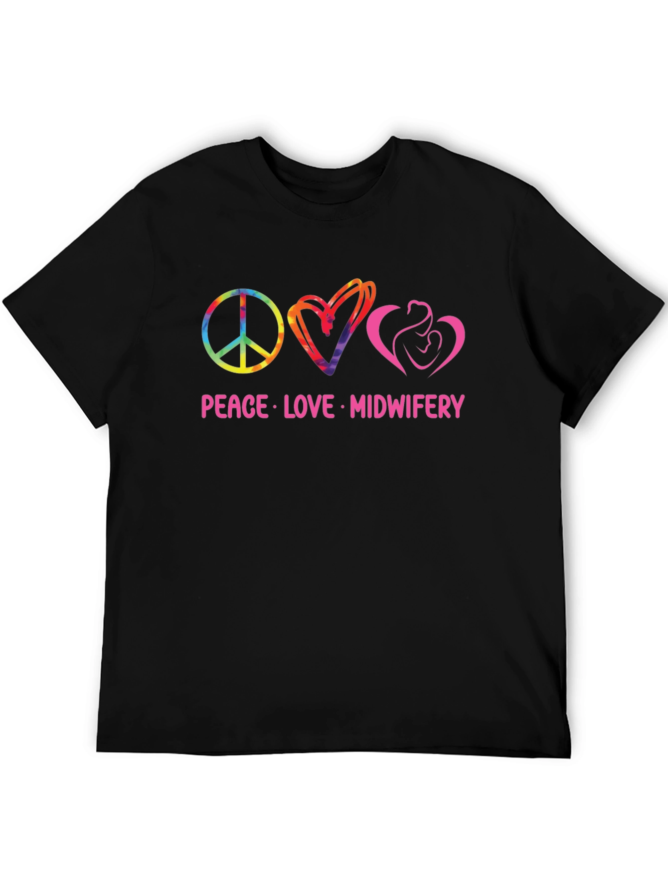 Black Peace Love Midwifery Graphic T-Shirt view 5