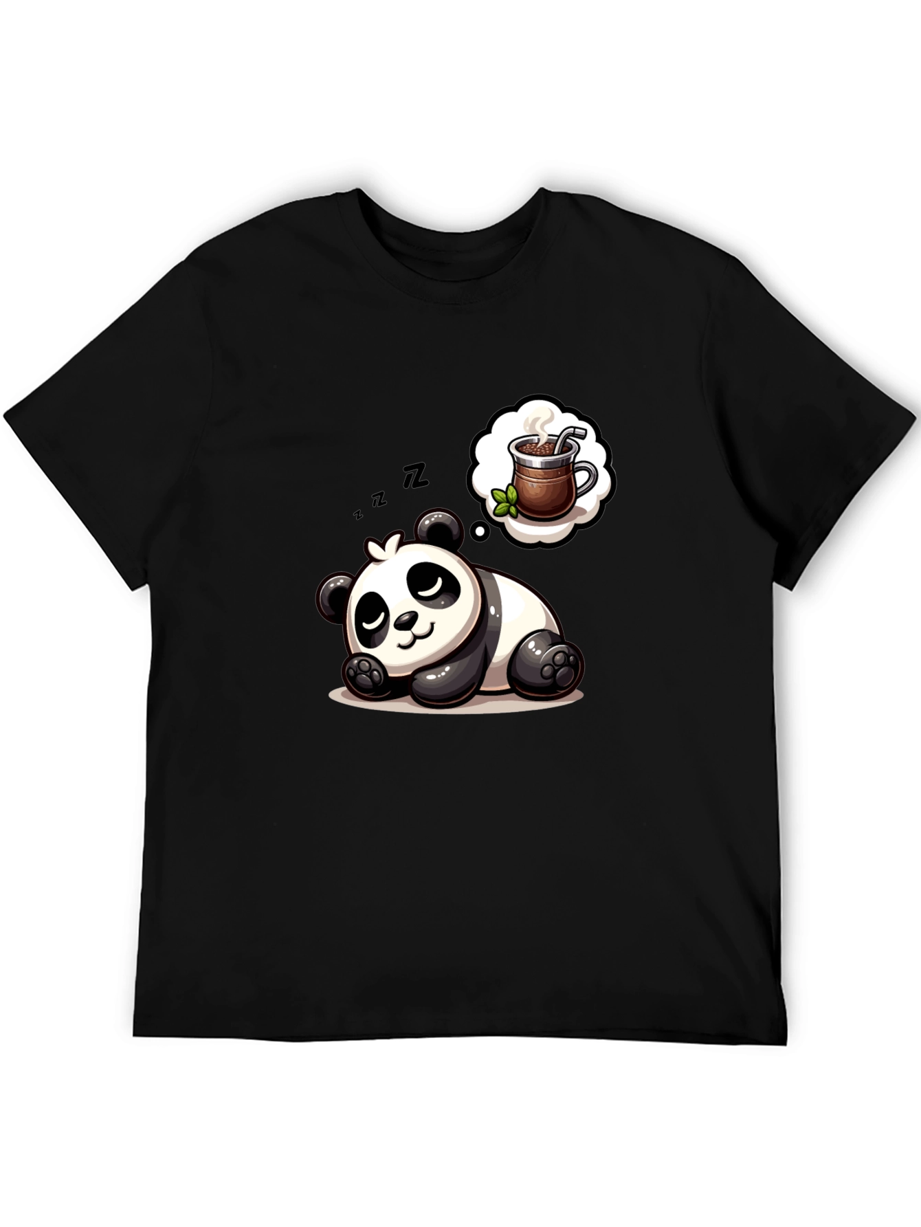 Black Dreamy Panda Coffee T-Shirt - Relaxed & Cute view 5