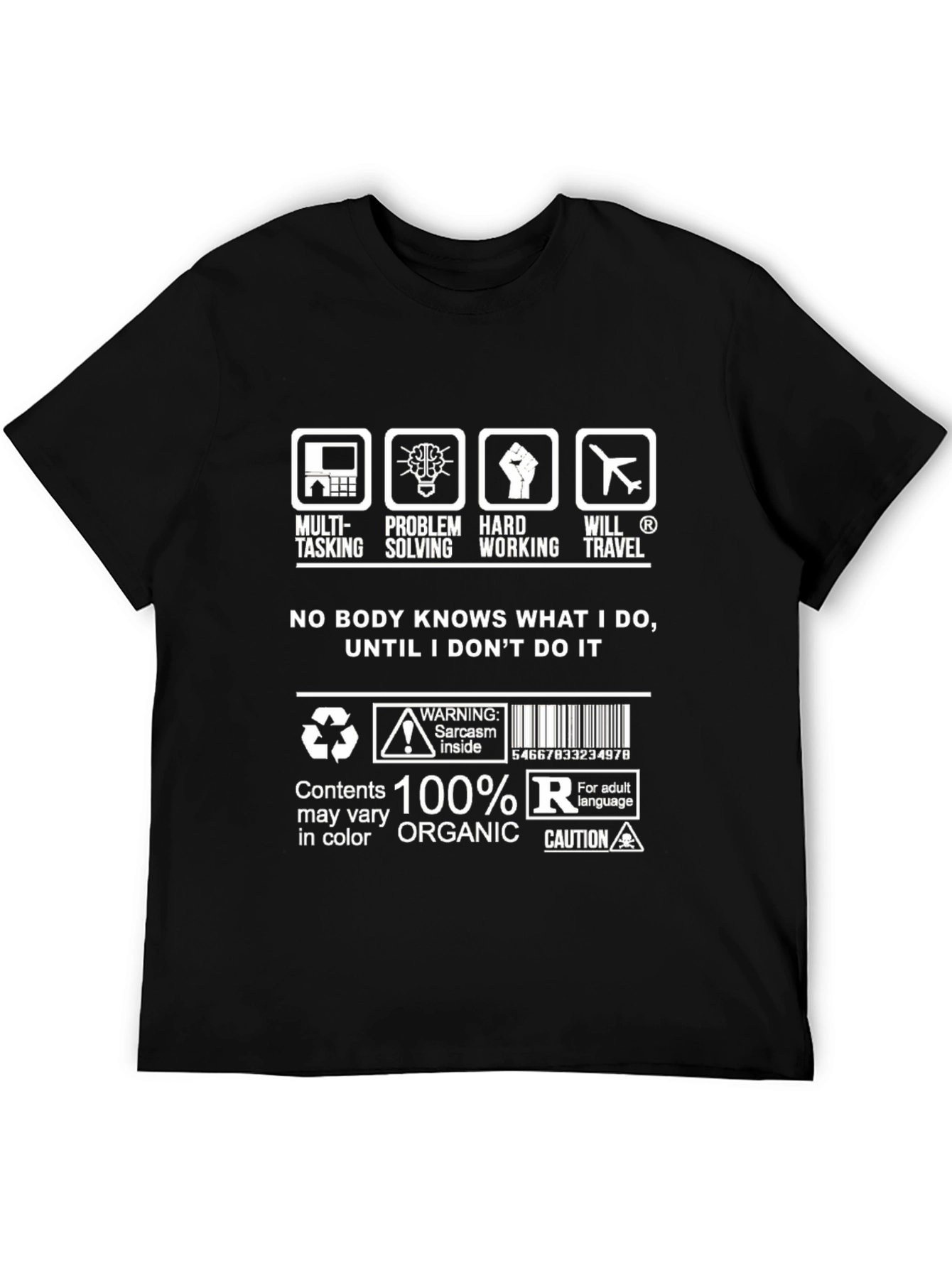 Black Funny Multi-Tasking T-Shirt - Problem Solving, Hard Working, Travel view 5