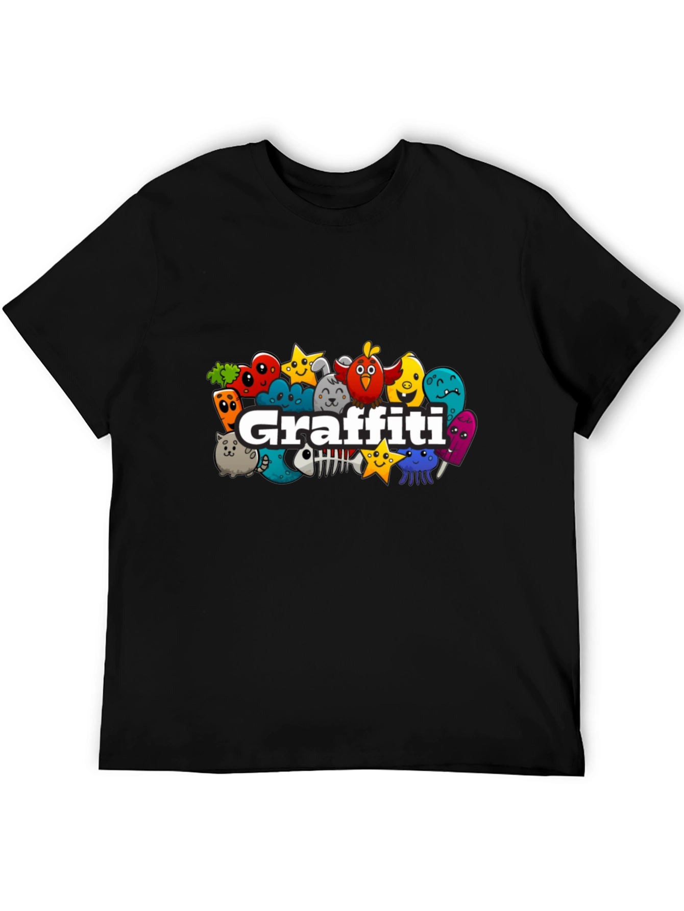 Black Graffiti Cartoon Character Black T-Shirt view 5