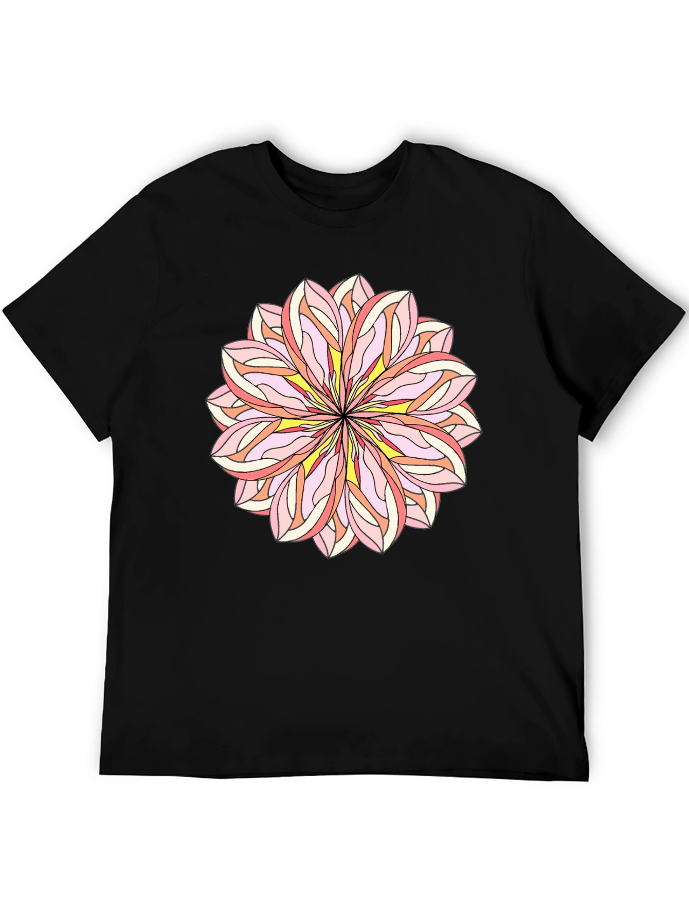 Black Floral Mandala Graphic Tee - Stylish Black T-Shirt view 5