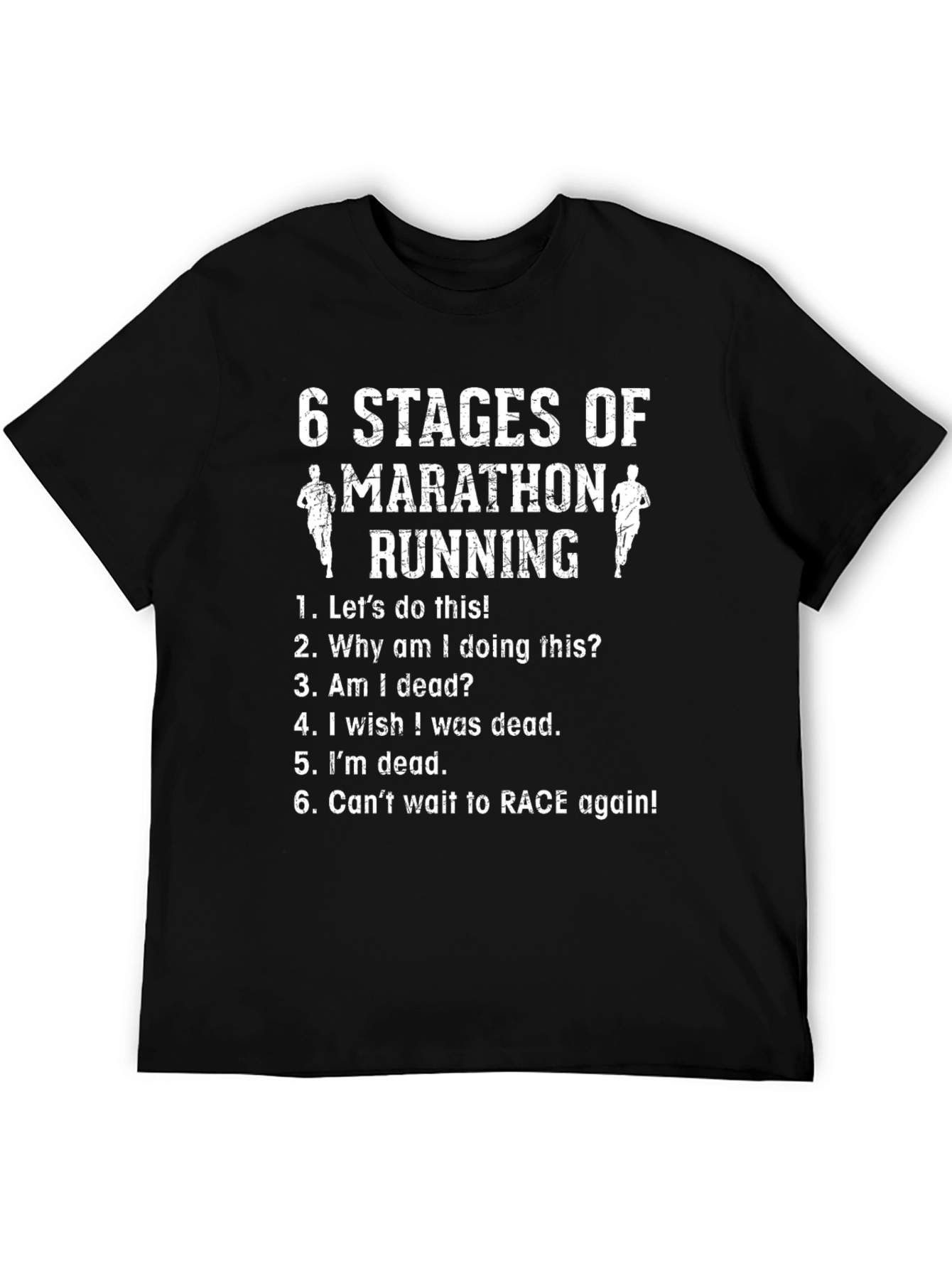Black 6 Stages of Marathon Running Black T-Shirt view 5