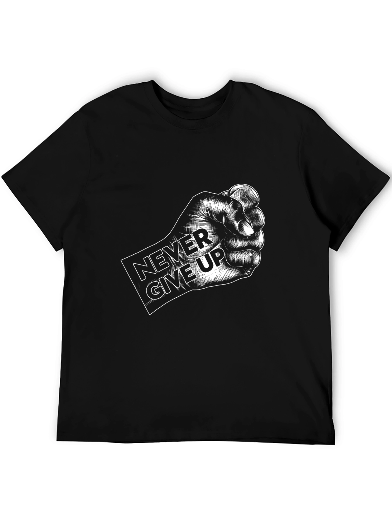 Black Never Give Up Graphic Black T-Shirt view 5