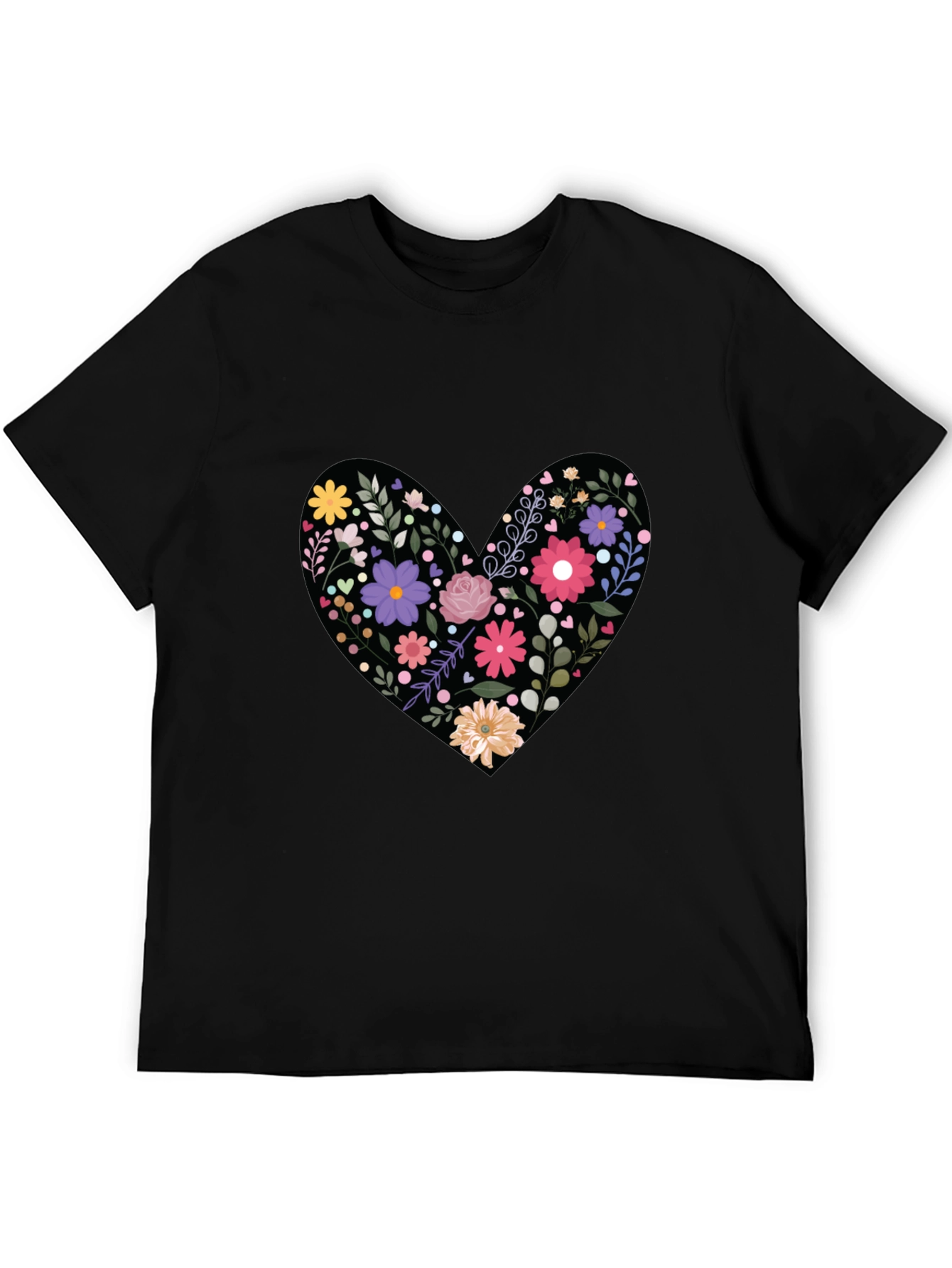 Black Floral Heart Graphic Tee - Black view 5