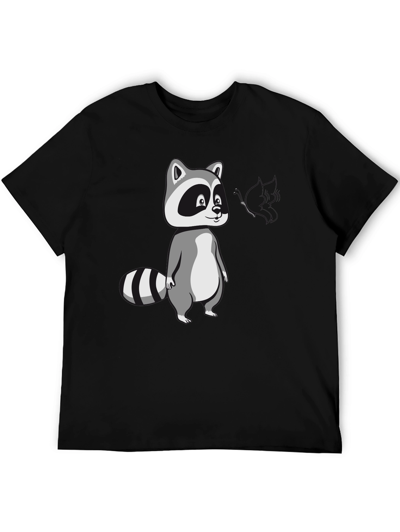 Black Cool Raccoon Graphic Tee - Black Cotton T-Shirt view 5