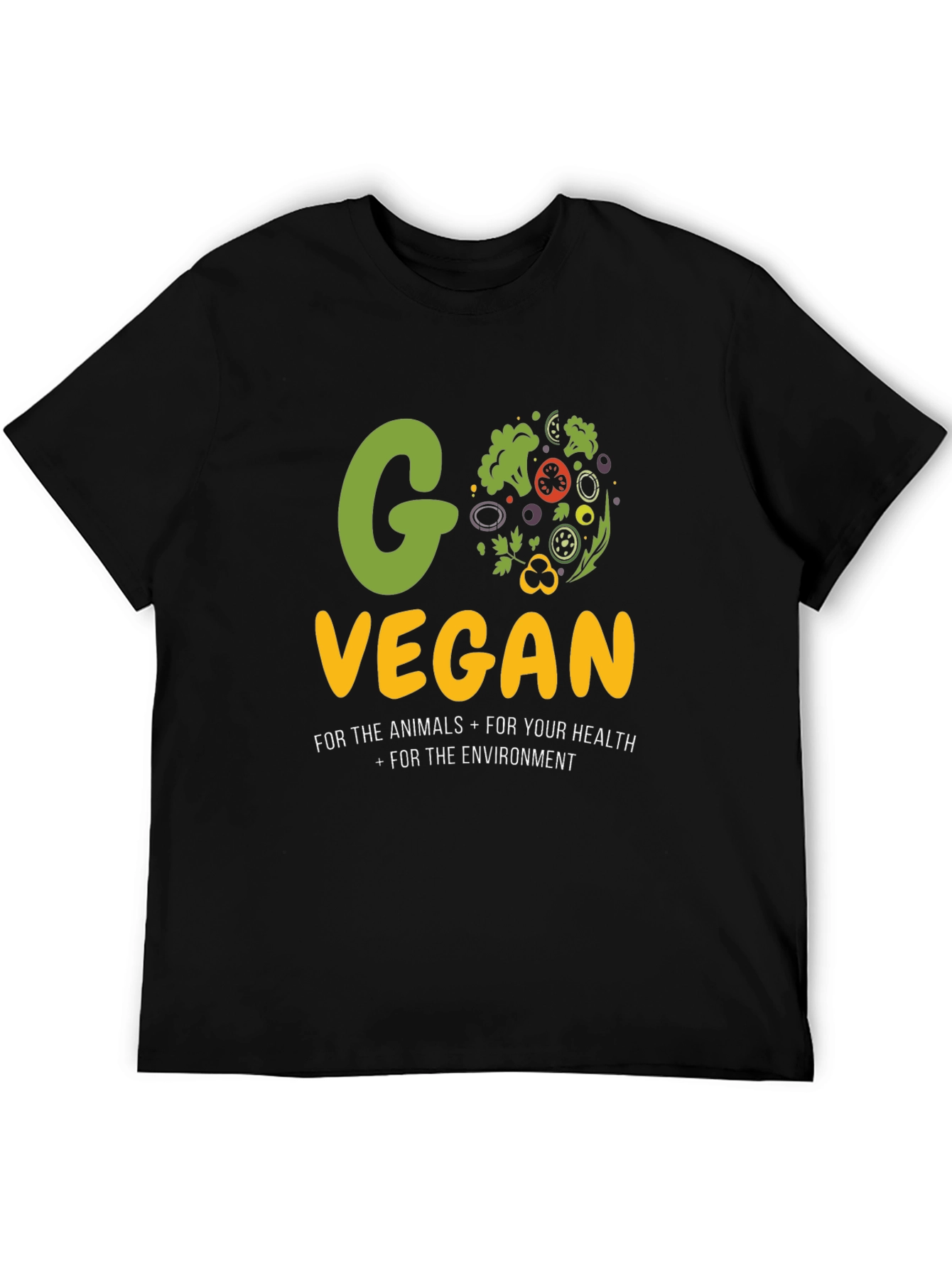 Black Go Vegan Black T-Shirt - Animals, Health, Environment! view 5