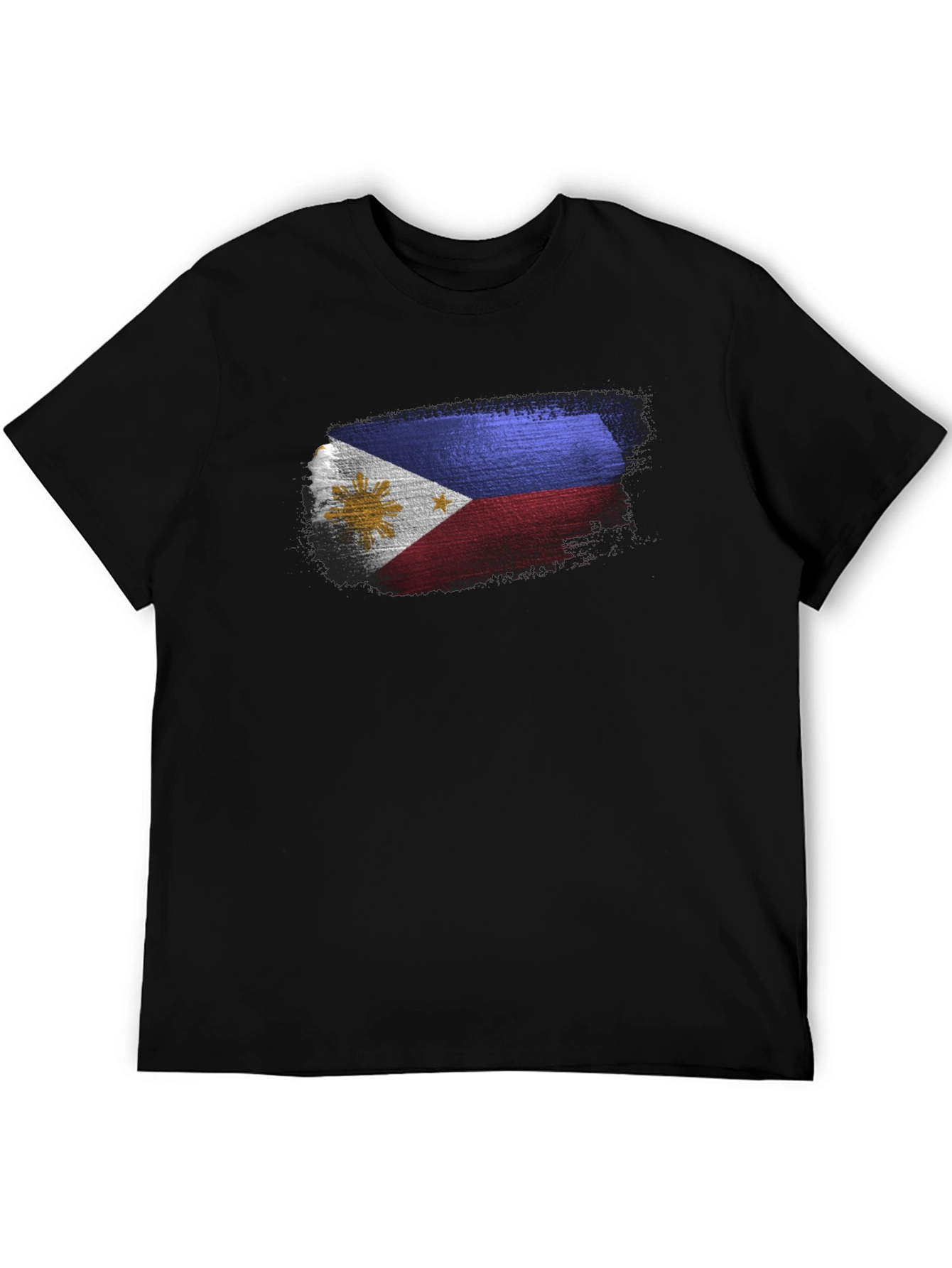 Black Men's Black T-Shirt with Filipino Flag Design view 5