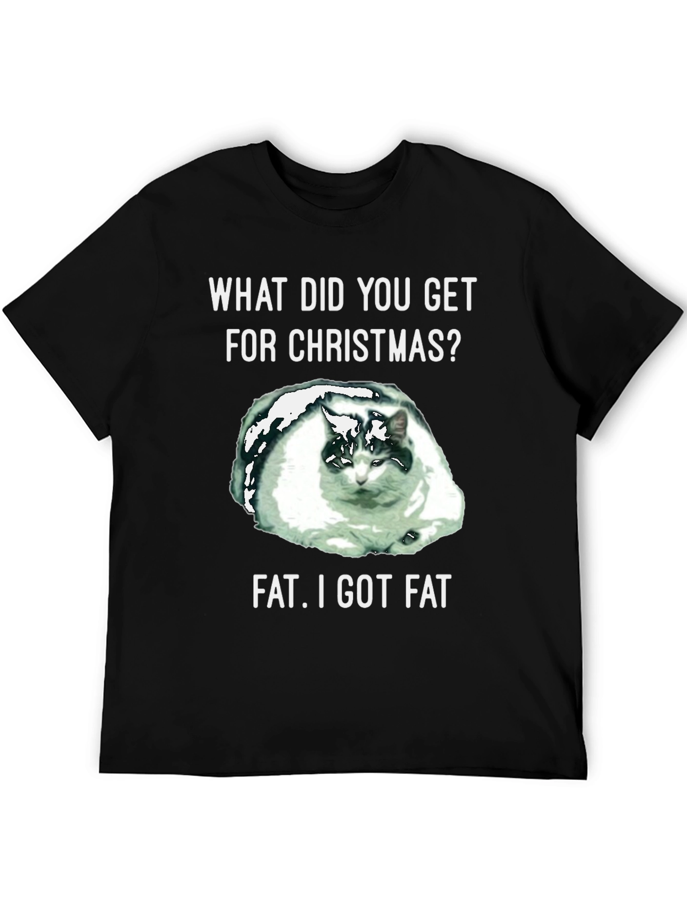 Black Funny Cat Christmas Fat T-Shirt view 5