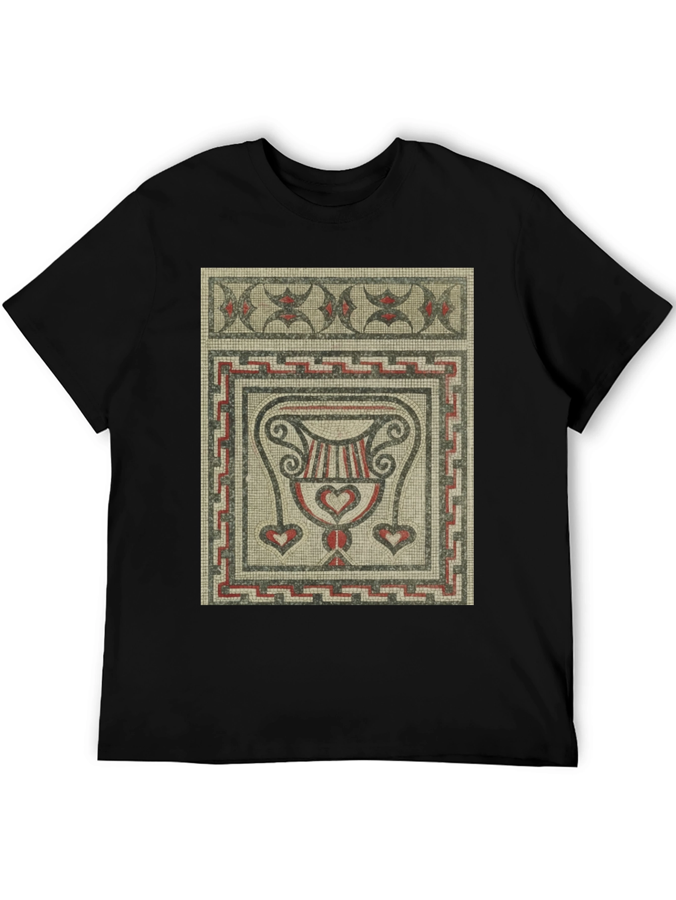 Black Mosaic Art Graphic T-Shirt - Ancient Roman Style Tee view 5