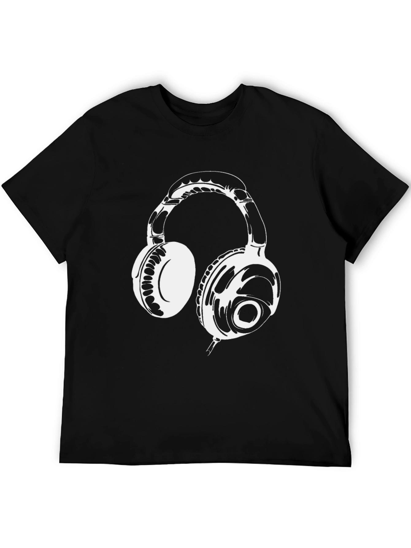 Black Black T-Shirt with White Headphones Graphic view 5