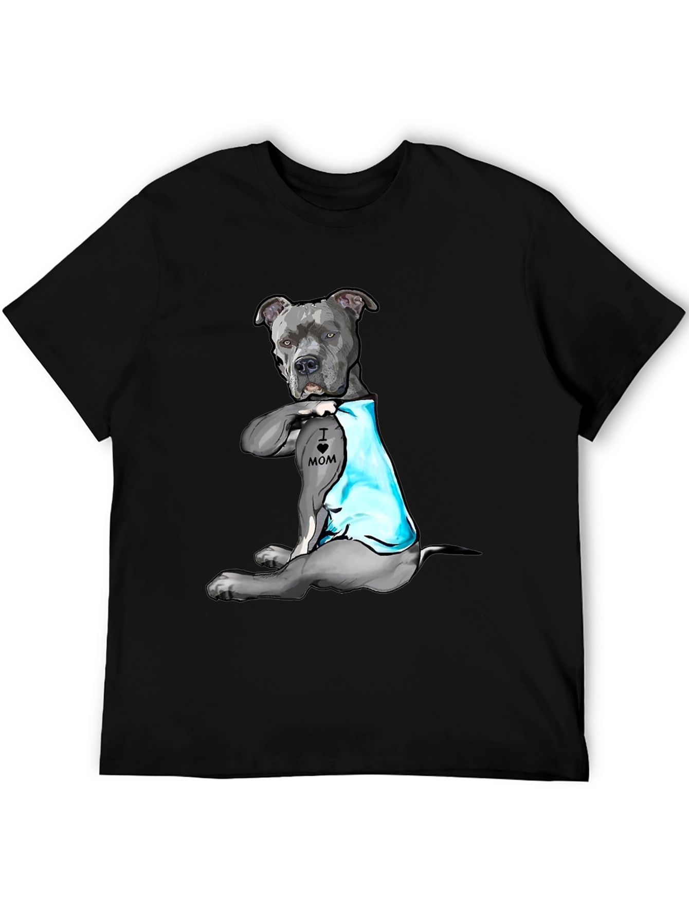 Black Dog Lover T-Shirt: 'I Heart Mom' Pitbull Design view 5