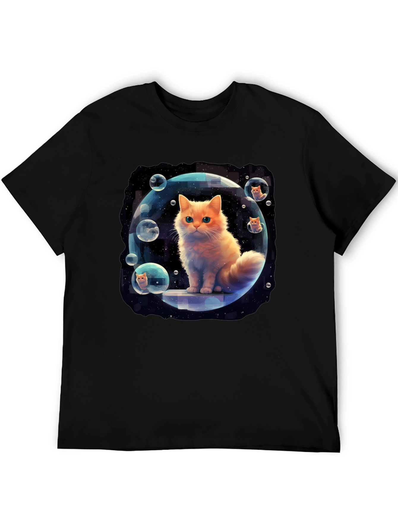 Black Cosmic Cat Bubble T-Shirt - Unique Graphic Tee view 5