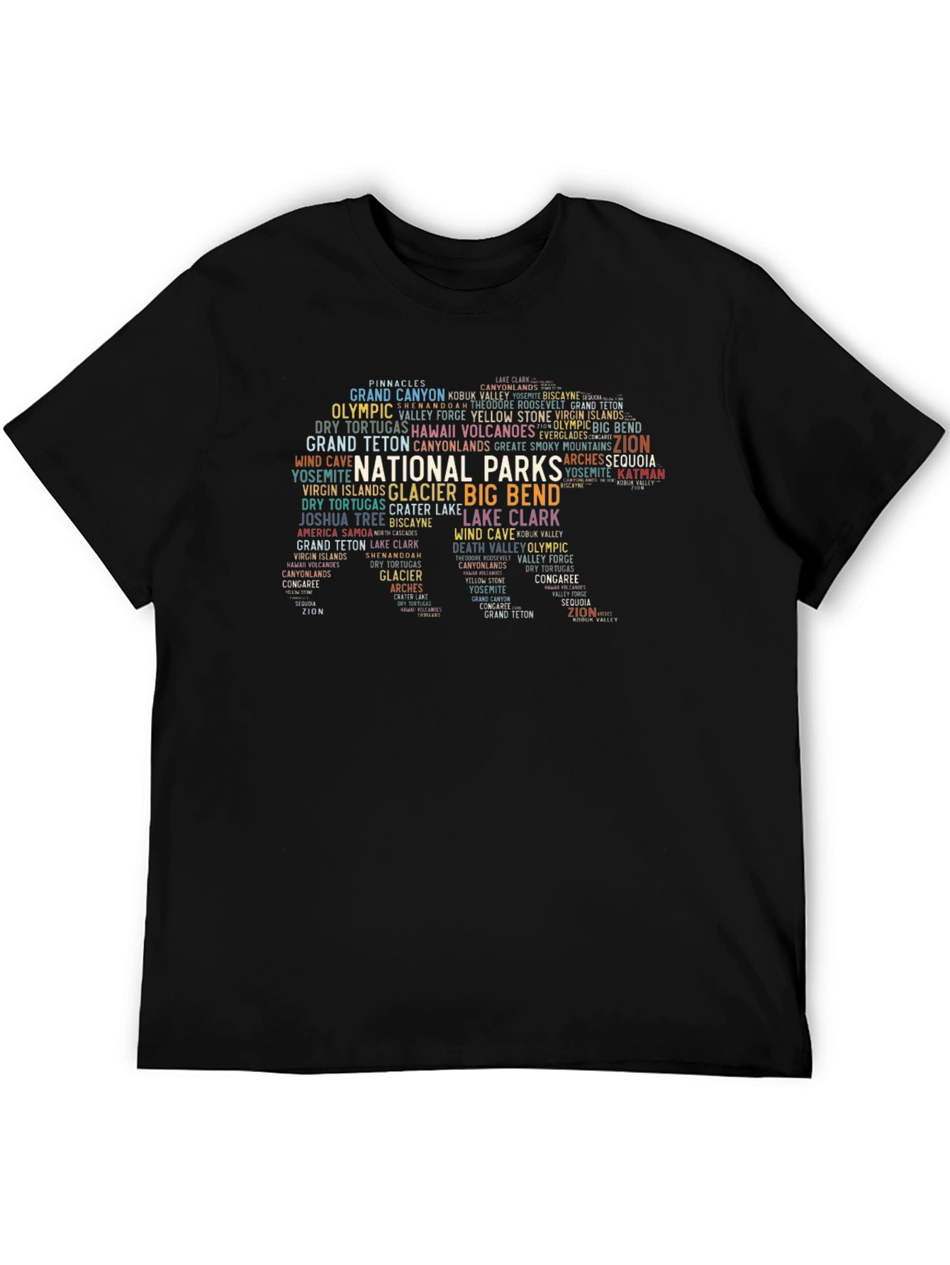Black National Parks Word Art Graphic T-Shirt view 5