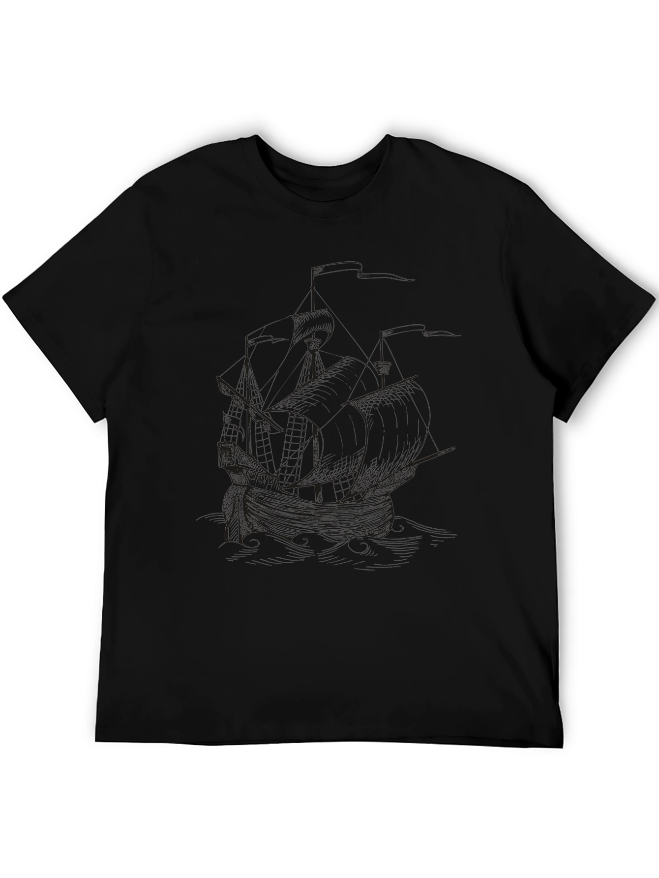 Black Men's Black Graphic Tee - Ship Design view 5