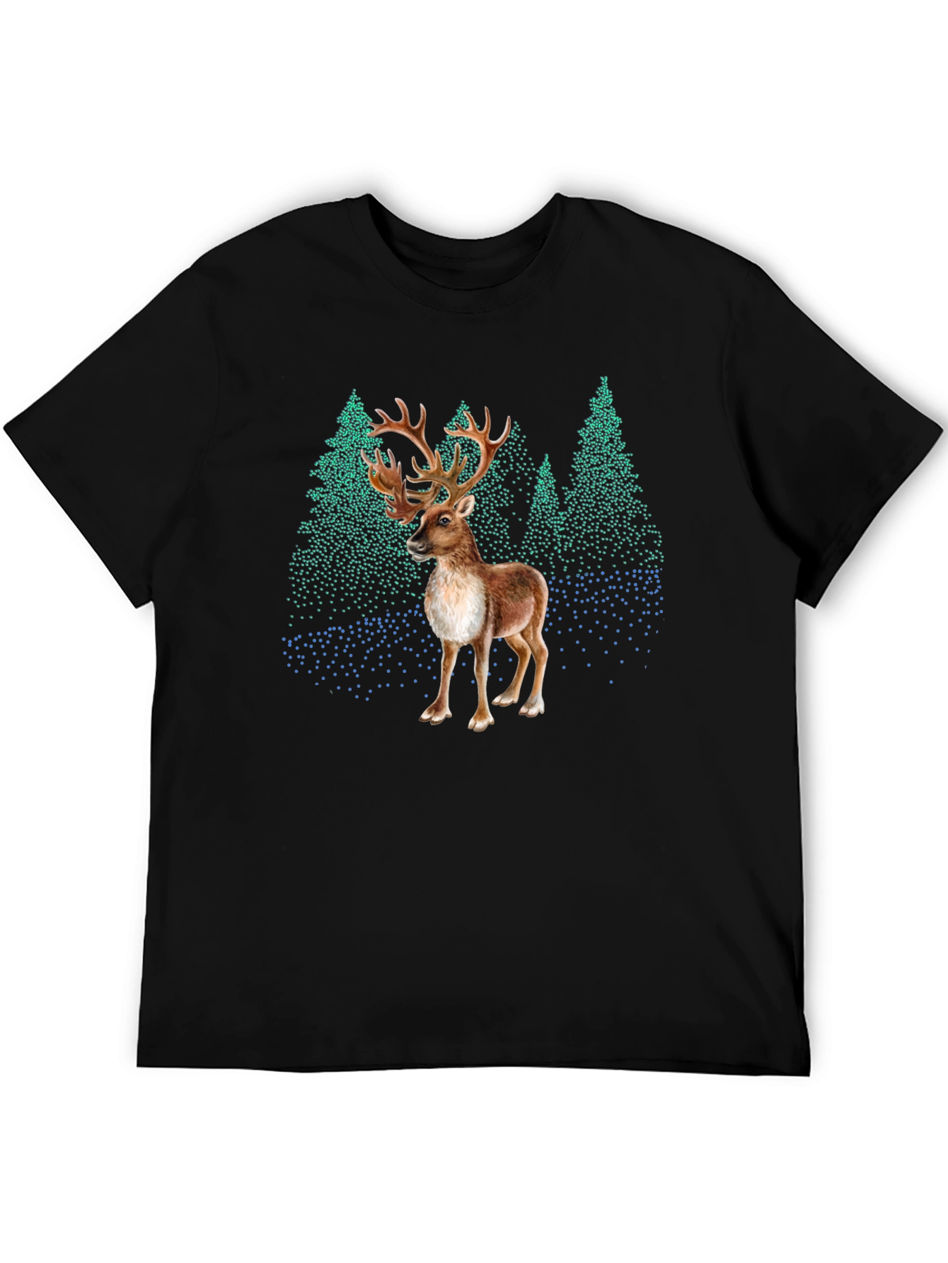 Black Reindeer Forest Graphic Tee - Stylish Nature Print view 5