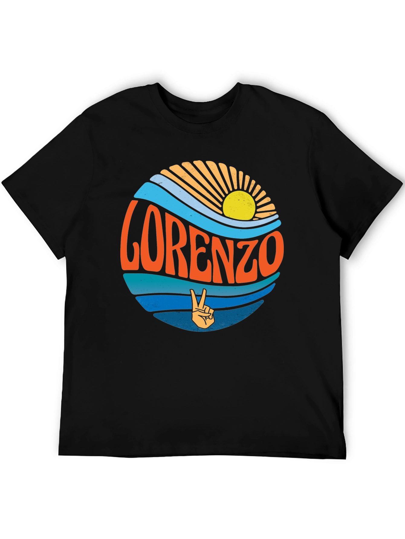 Black Lorenzo Retro Sun & Wave Black T-Shirt view 5