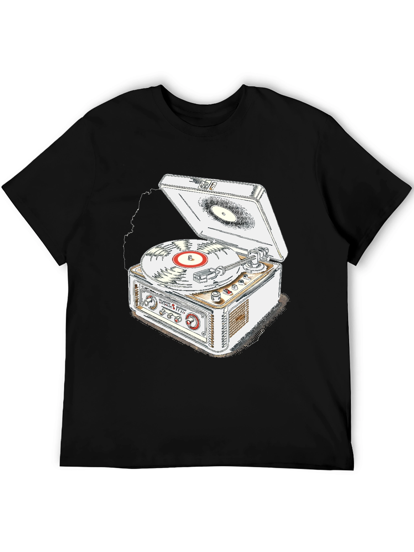Black Vintage Record Player T-Shirt - Music Lover Tee view 5