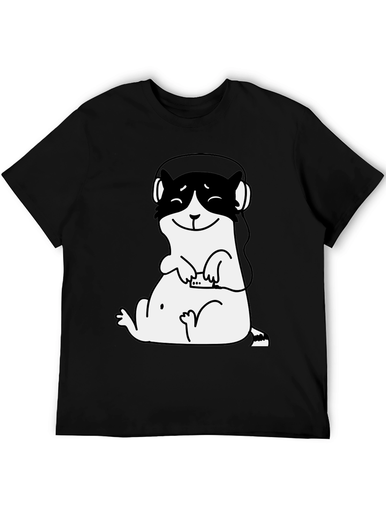 Black Cute Otter DJ Graphic Tee - Black Cotton T-Shirt view 5