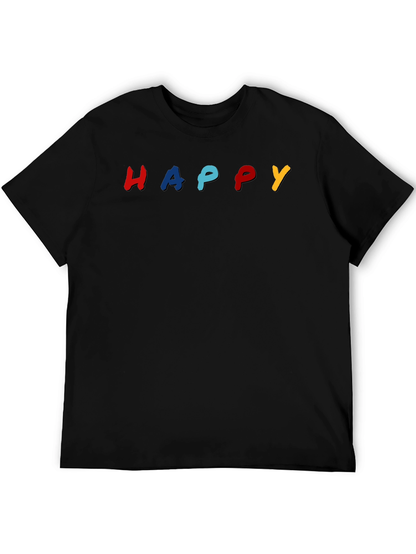 Black Happy Colorful Graphic Black Tee Shirt view 5