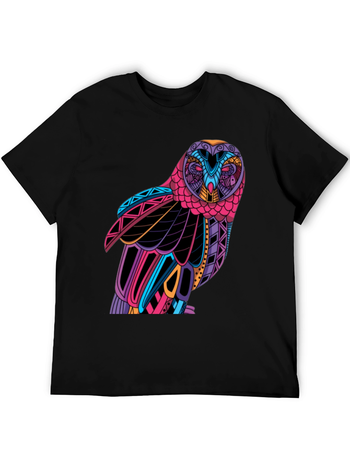 Black Colorful Owl Graphic T-Shirt - Unique Design view 5
