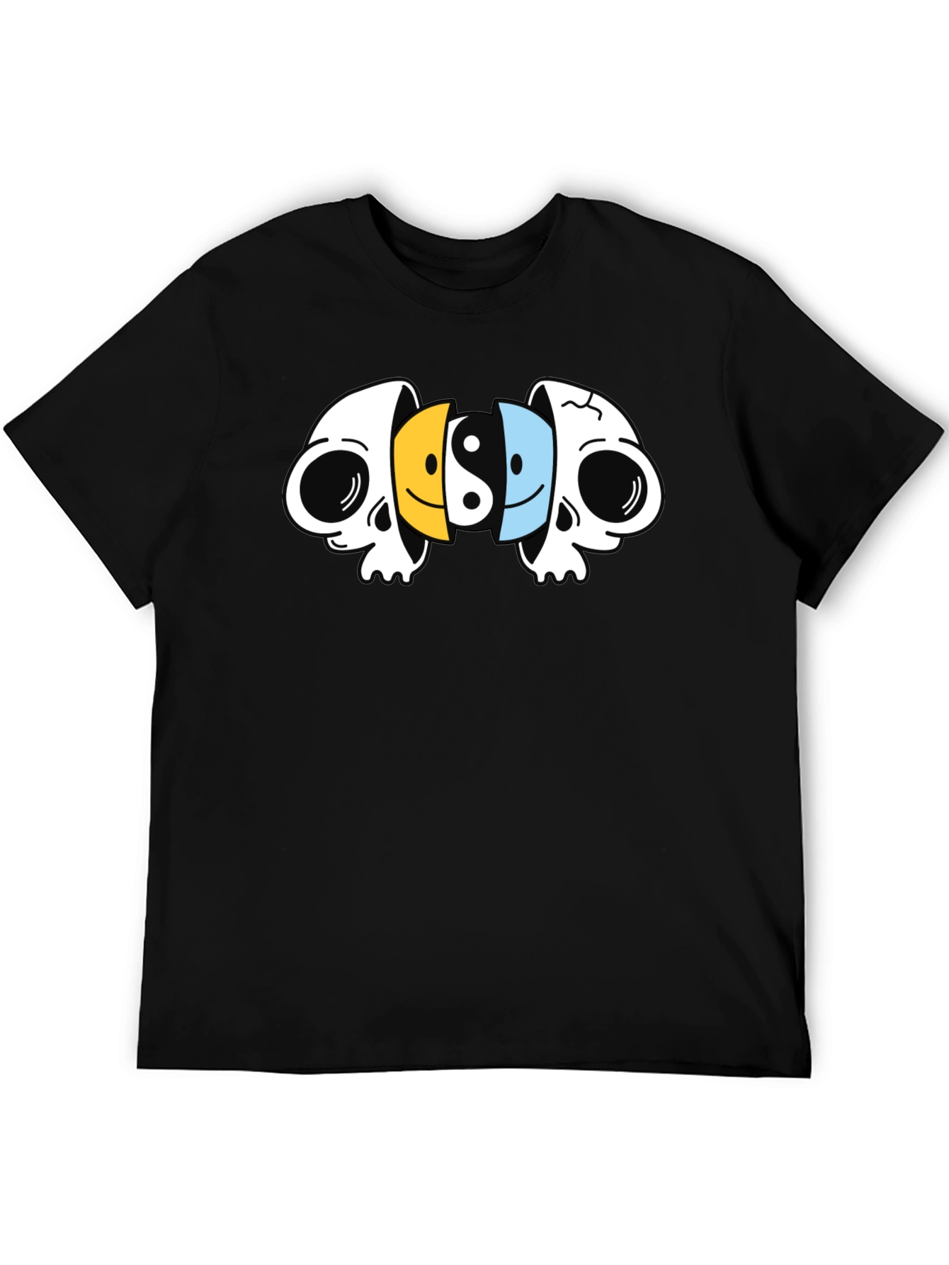 Black Yin Yang Skulls Graphic Black T-Shirt view 5