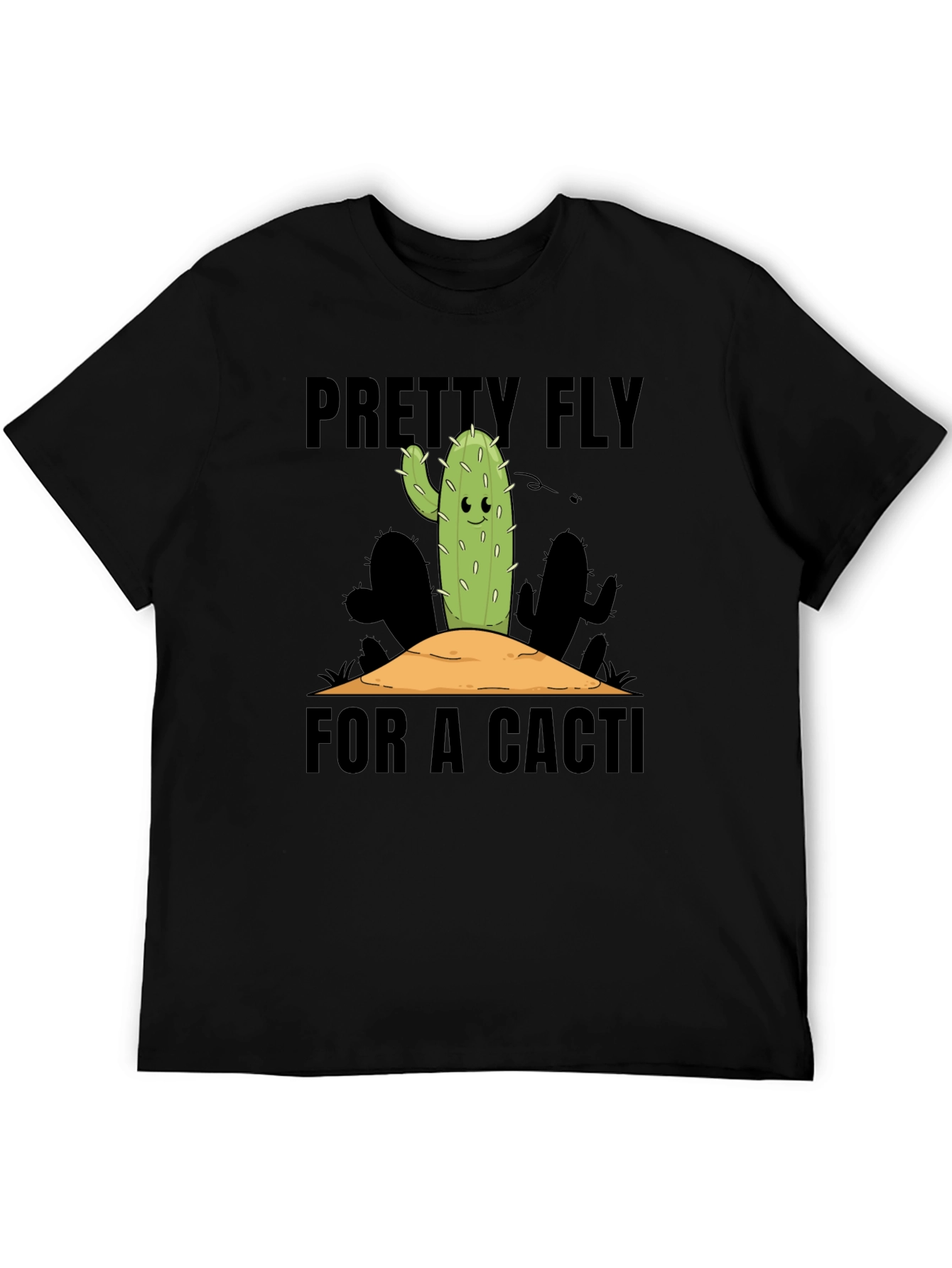 Black Pretty Fly Cactus Graphic Tee - Black Cotton Shirt view 5