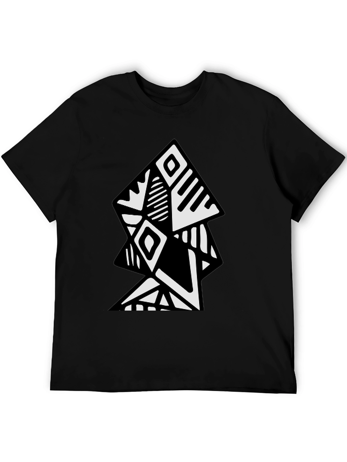 Black Geometric Tribal Art Black T-Shirt view 5
