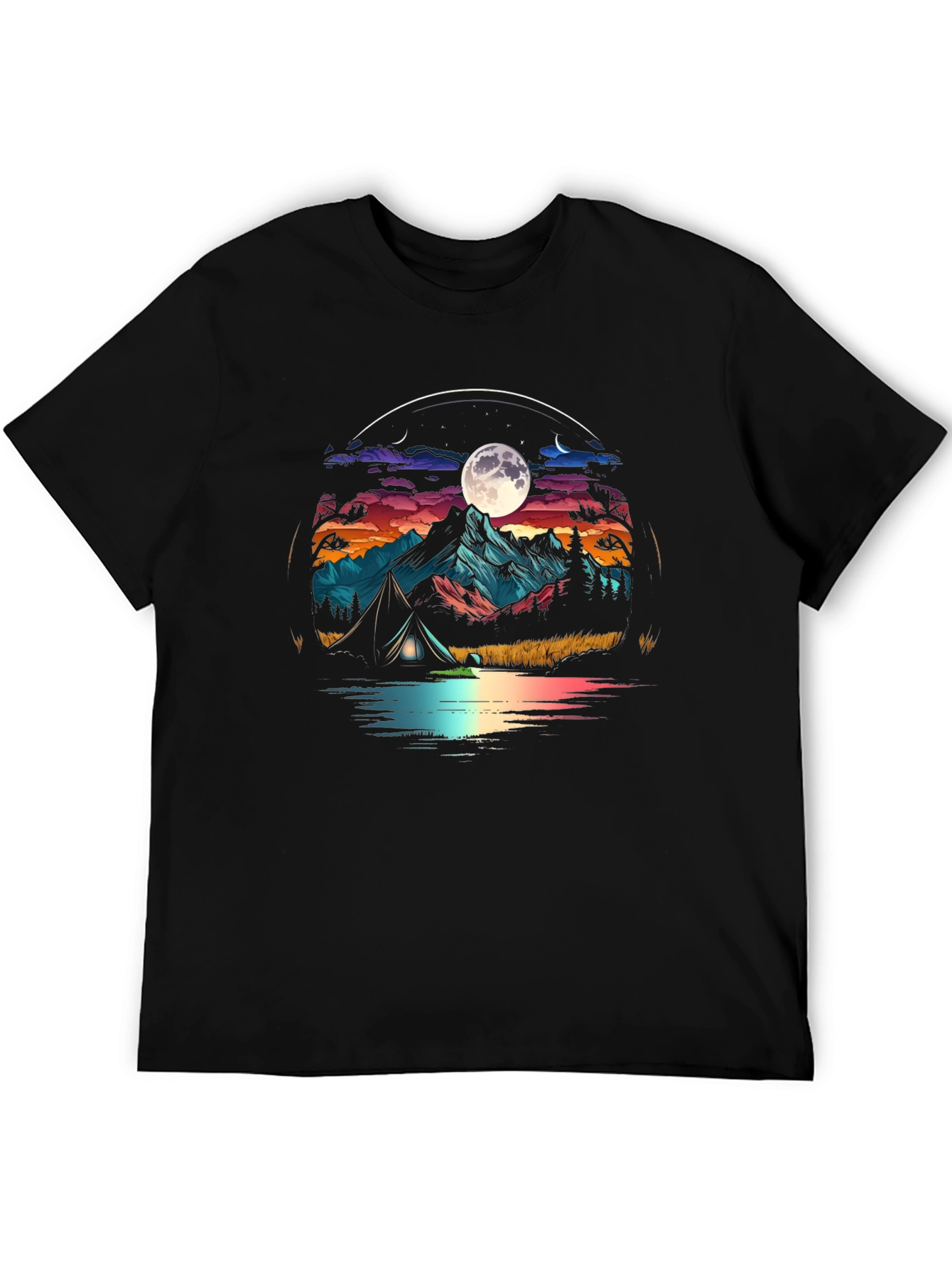 Black Camping Under the Moon T-Shirt view 5