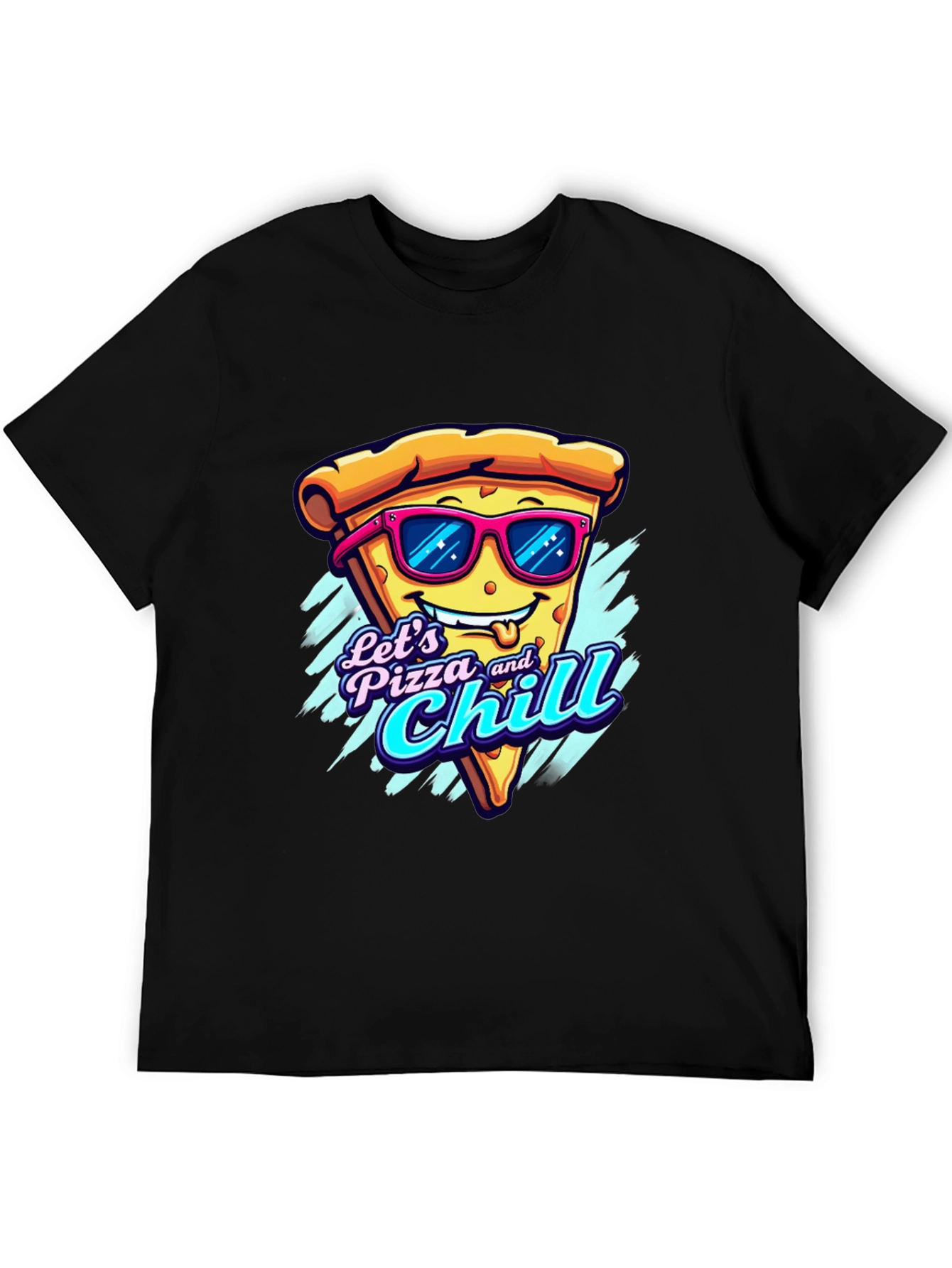 Black Let's Pizza and Chill Funny Graphic Tee view 5