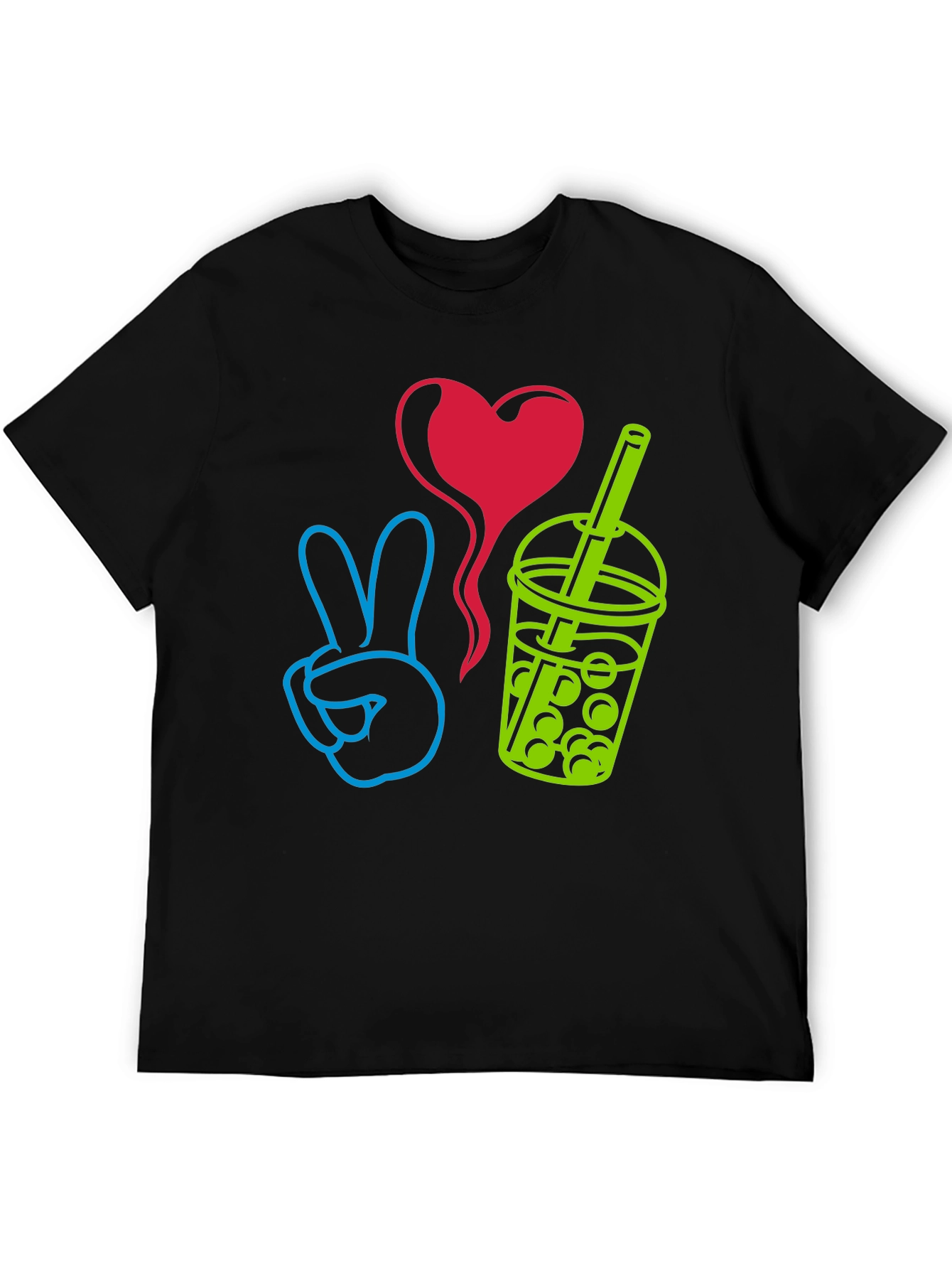 Black Peace, Love, Boba T-Shirt - Trendy Graphic Tee view 5