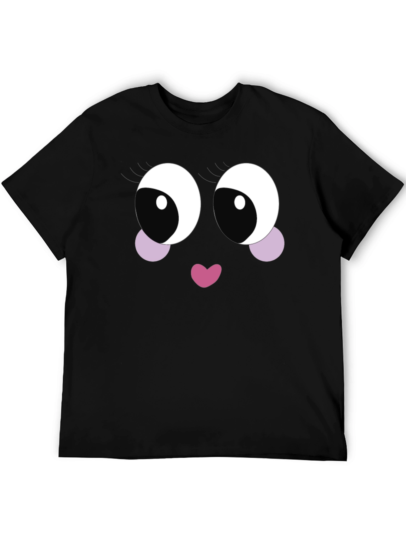 Black Cute Cartoon Face Black T-Shirt view 5