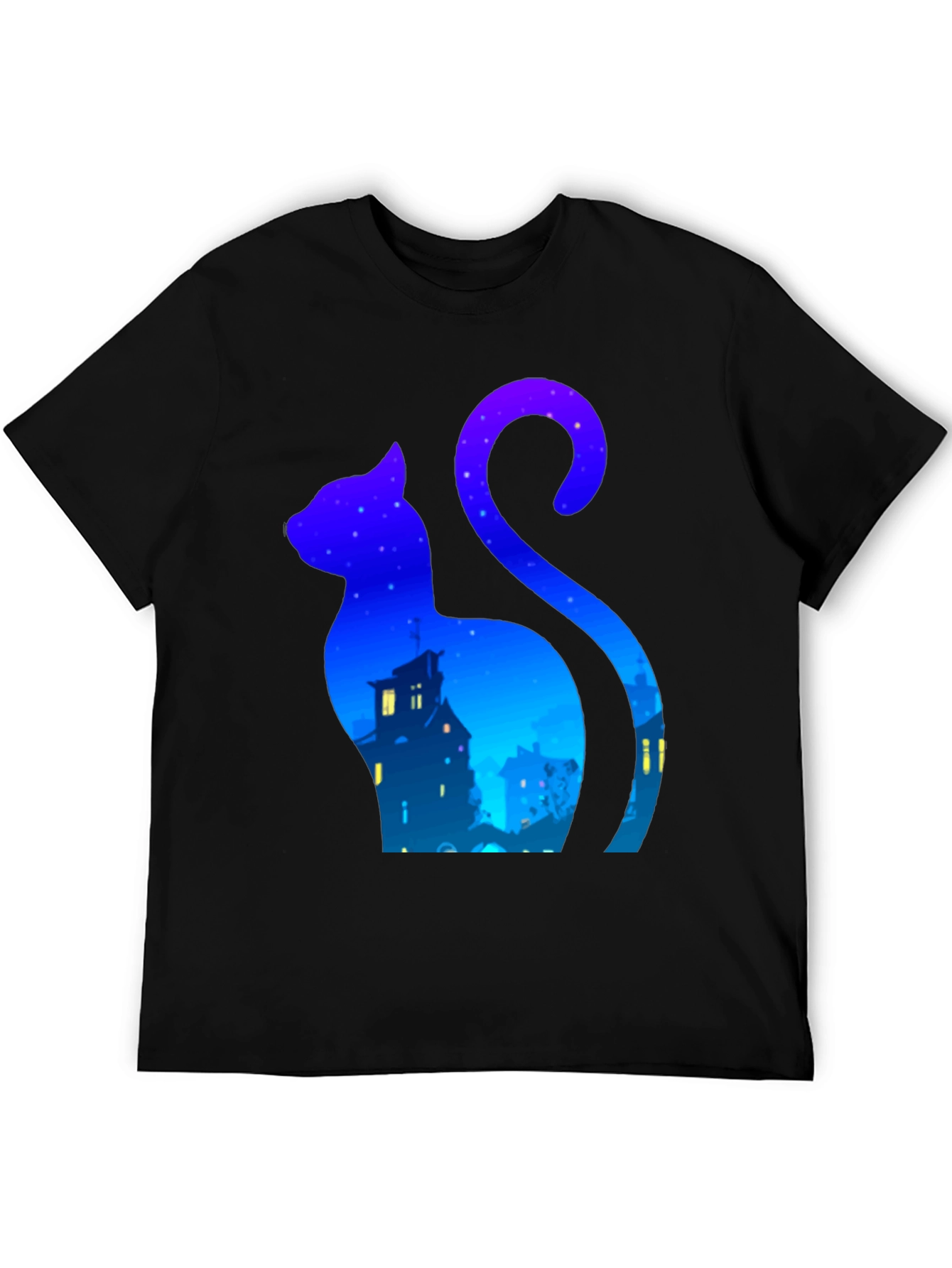 Black Cat Silhouette Night Sky T-Shirt - Urban Style view 5