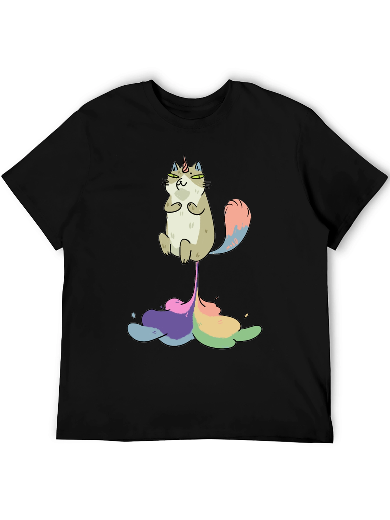 Black Unicorn Cat Rainbow Funny Black T-Shirt view 5