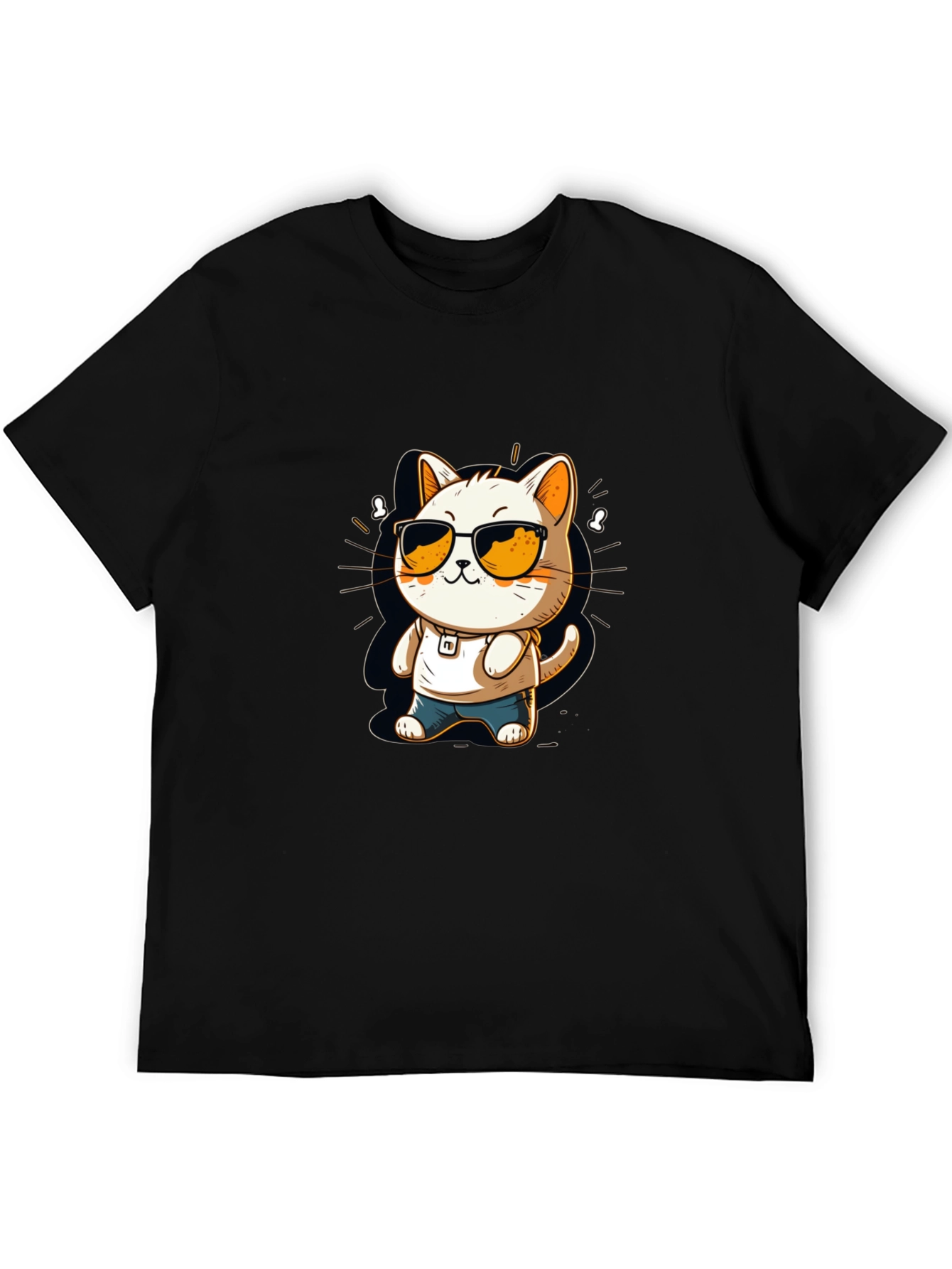 Black Cool Cat Cartoon Black Tee view 5