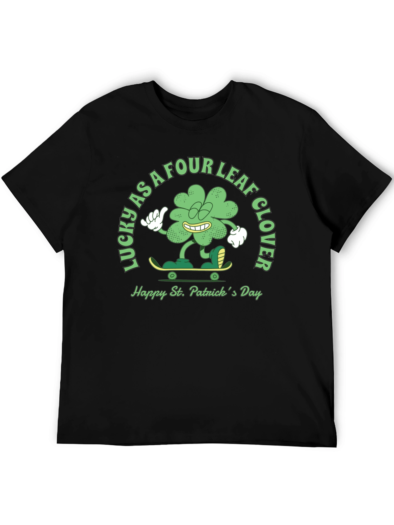 Black Lucky Four Leaf Clover St. Patrick's Day T-Shirt view 5