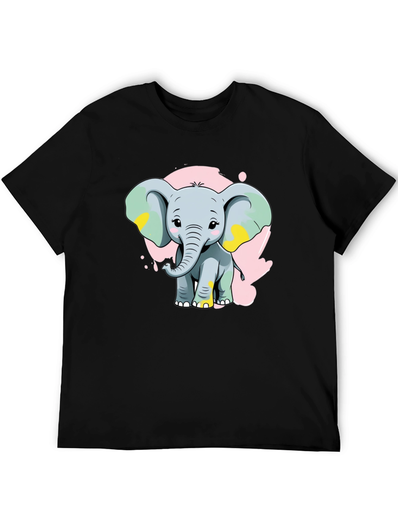Black Cute Elephant Graphic Tee - Black Cotton Blend Shirt view 5