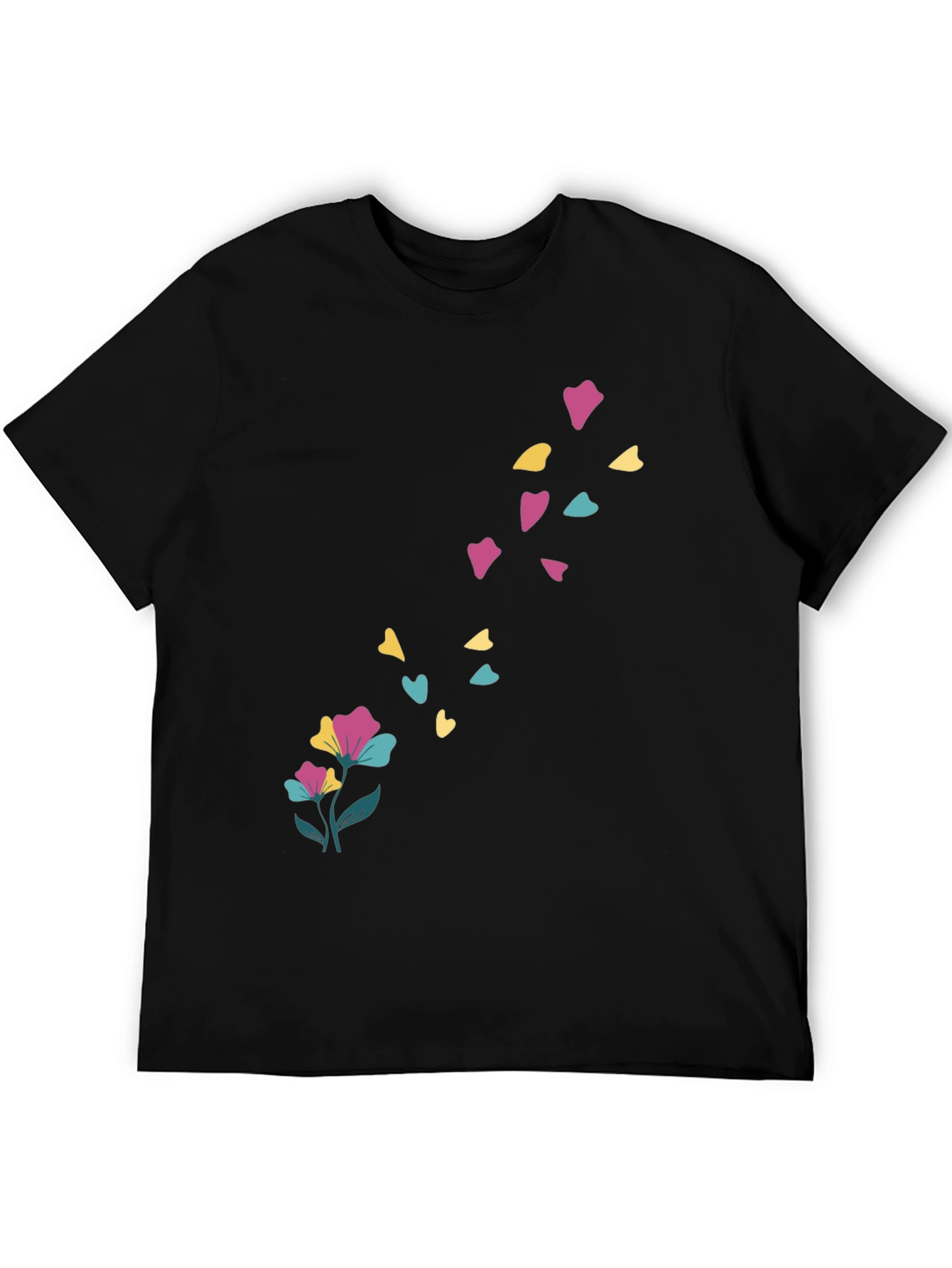 Black Floral Heart Petal Black T-Shirt view 5