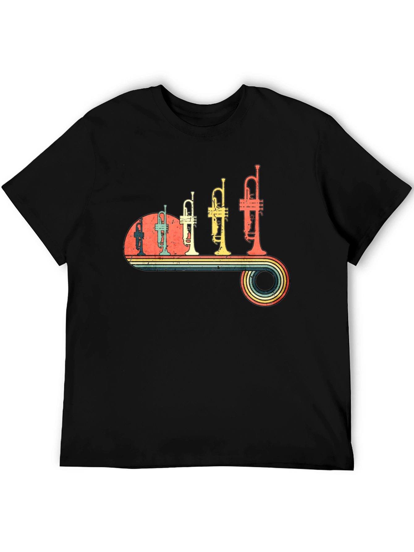 Black Retro Trumpet Music T-Shirt view 5