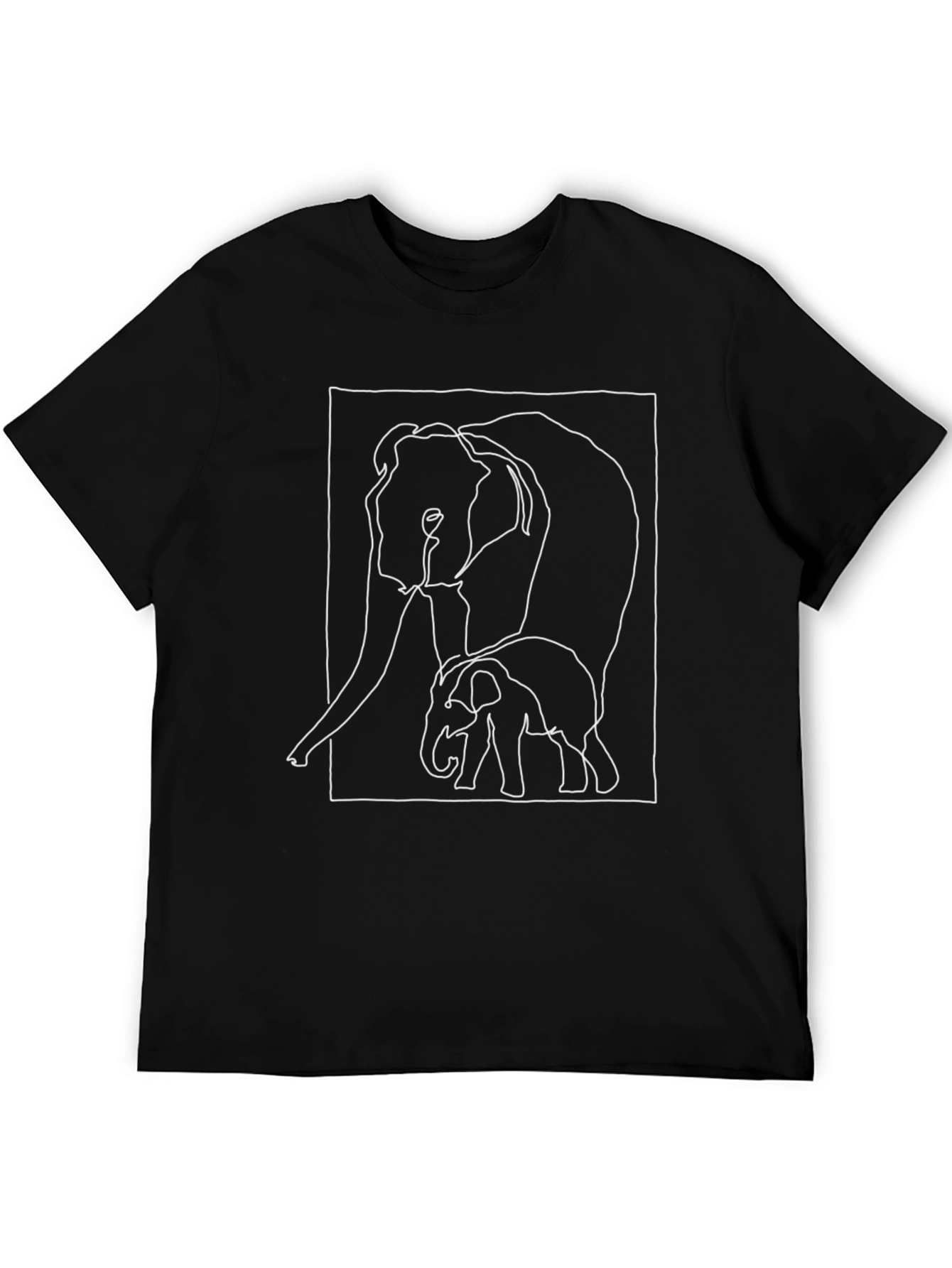 Black Elephant Line Art T-Shirt - Black Graphic Tee view 5