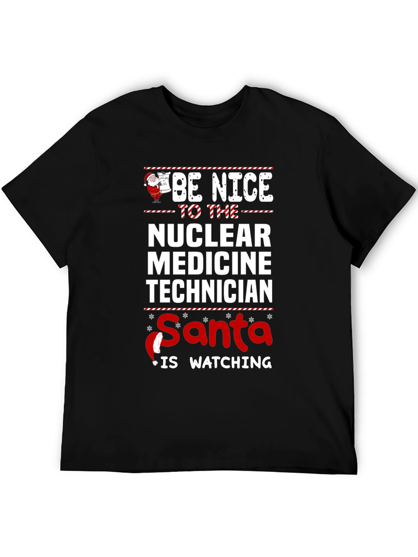 Black Nuclear Medicine Tech Santa Watching T-Shirt view 5