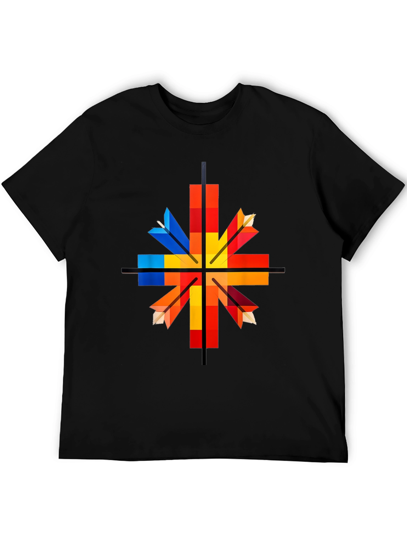 Black Geometric Arrow Graphic Tee - Colorful Square Design view 5