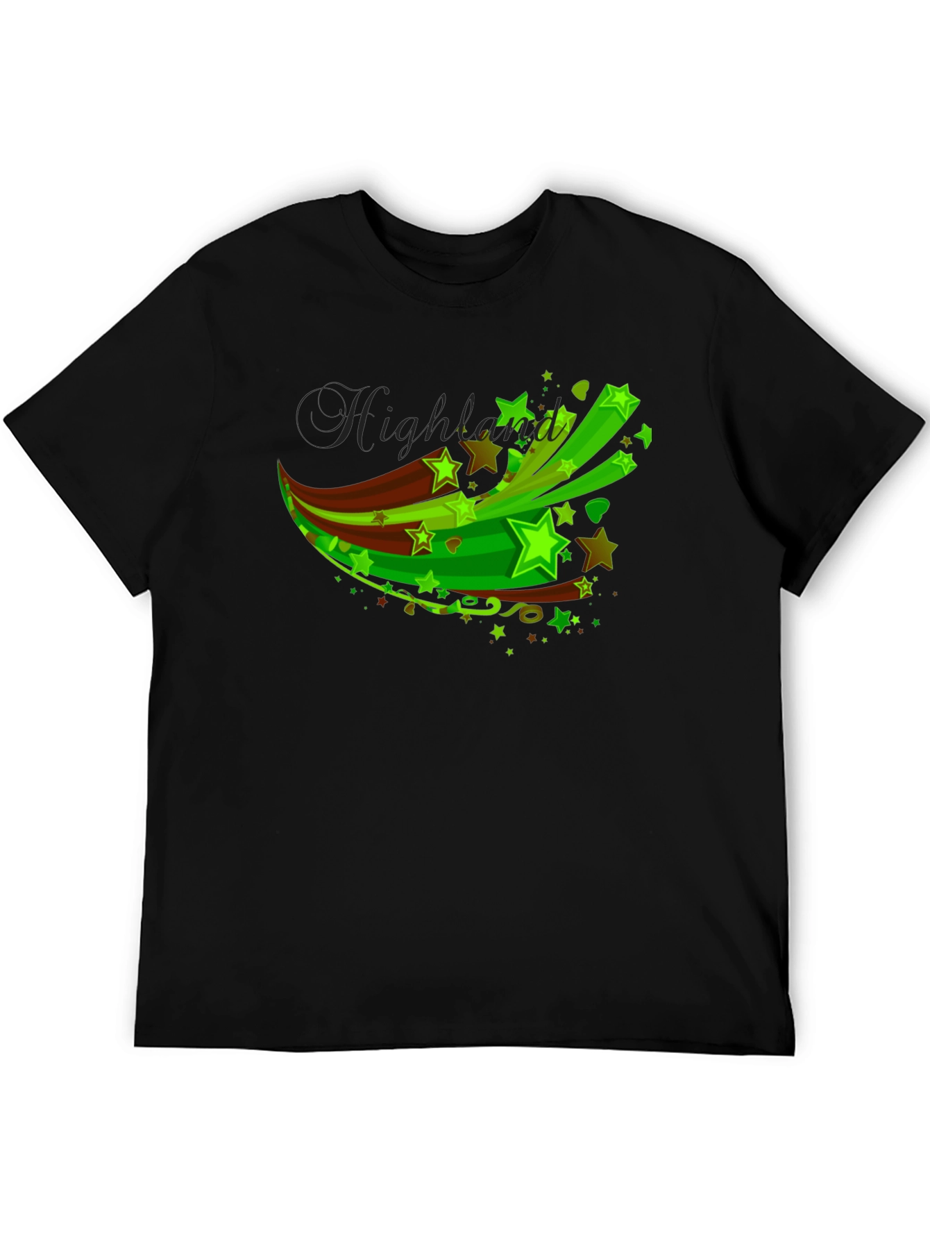 Black Men's Black T-Shirt with Green Star Graphic view 5