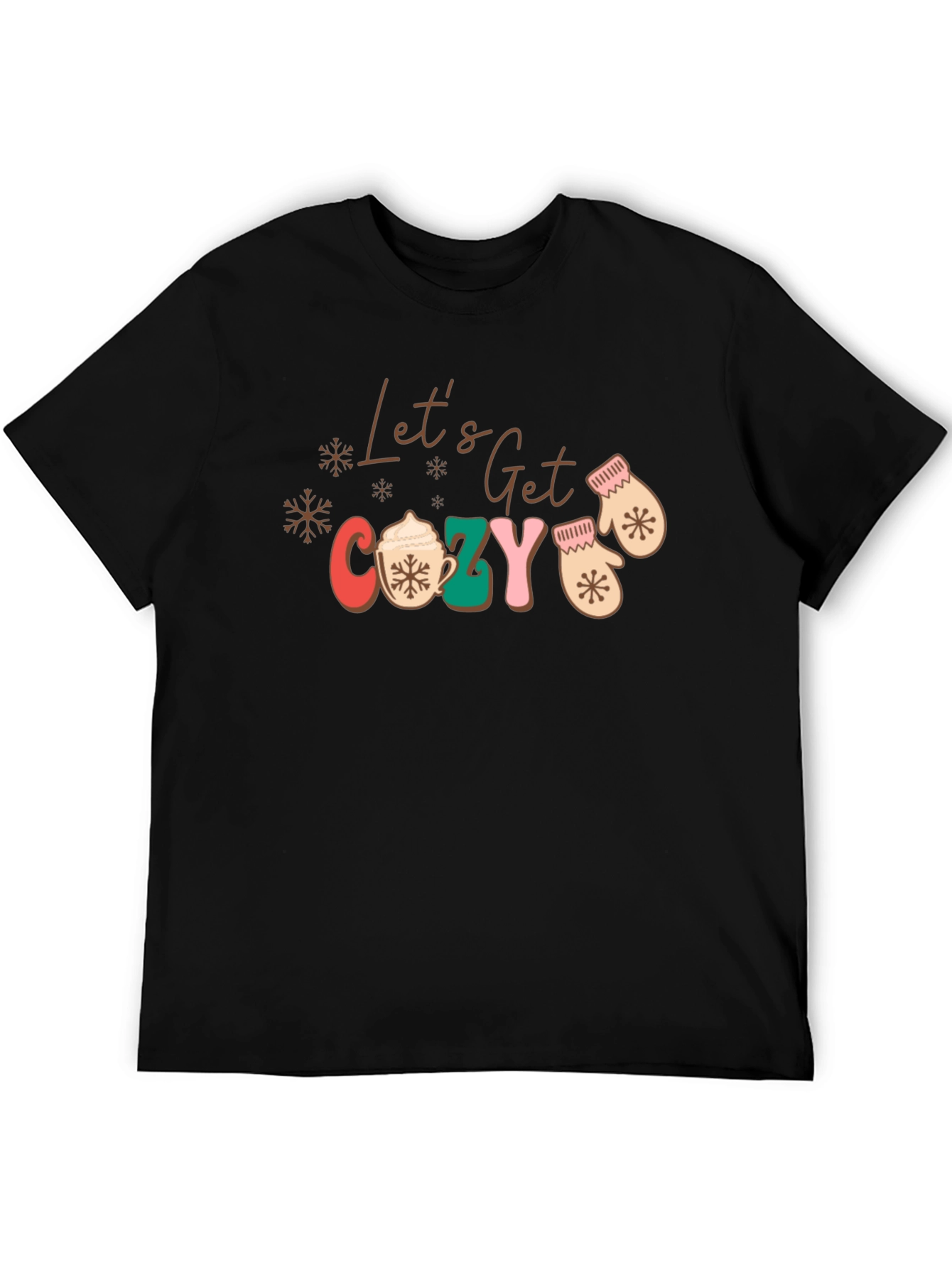 Black Let's Get Cozy Christmas Graphic Tee view 5