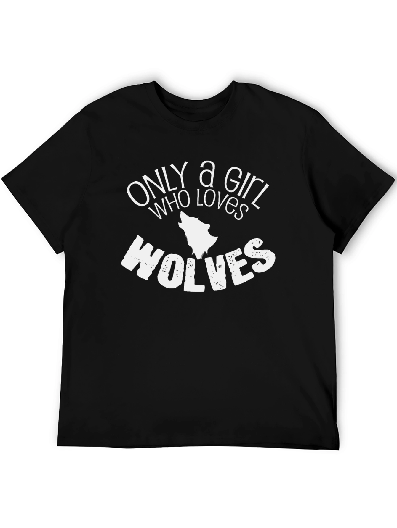 Black Only a Girl Who Loves Wolves Black T-Shirt view 5