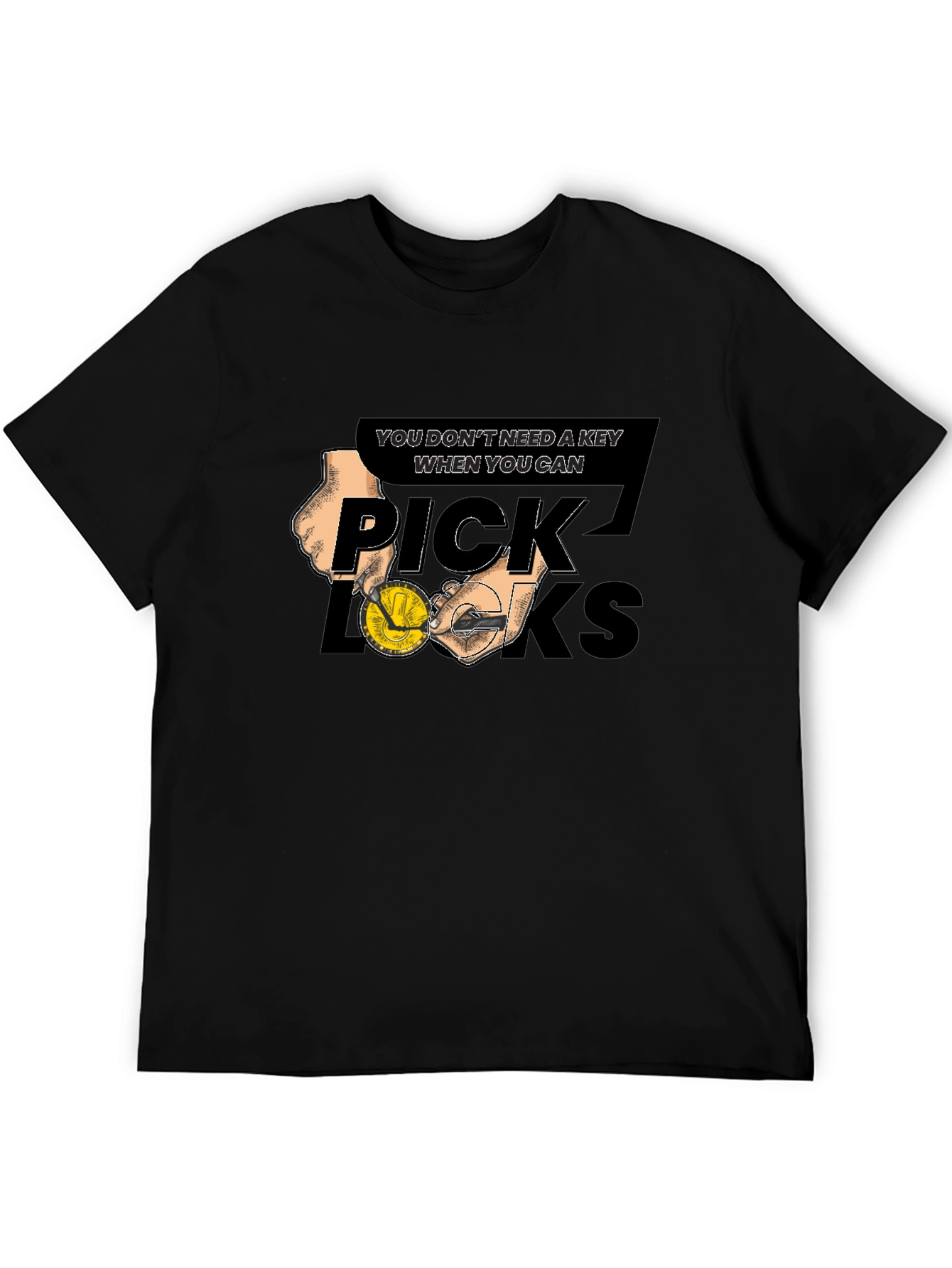 Black Pick Locks Graphic Tee - No Key Needed T-Shirt view 5