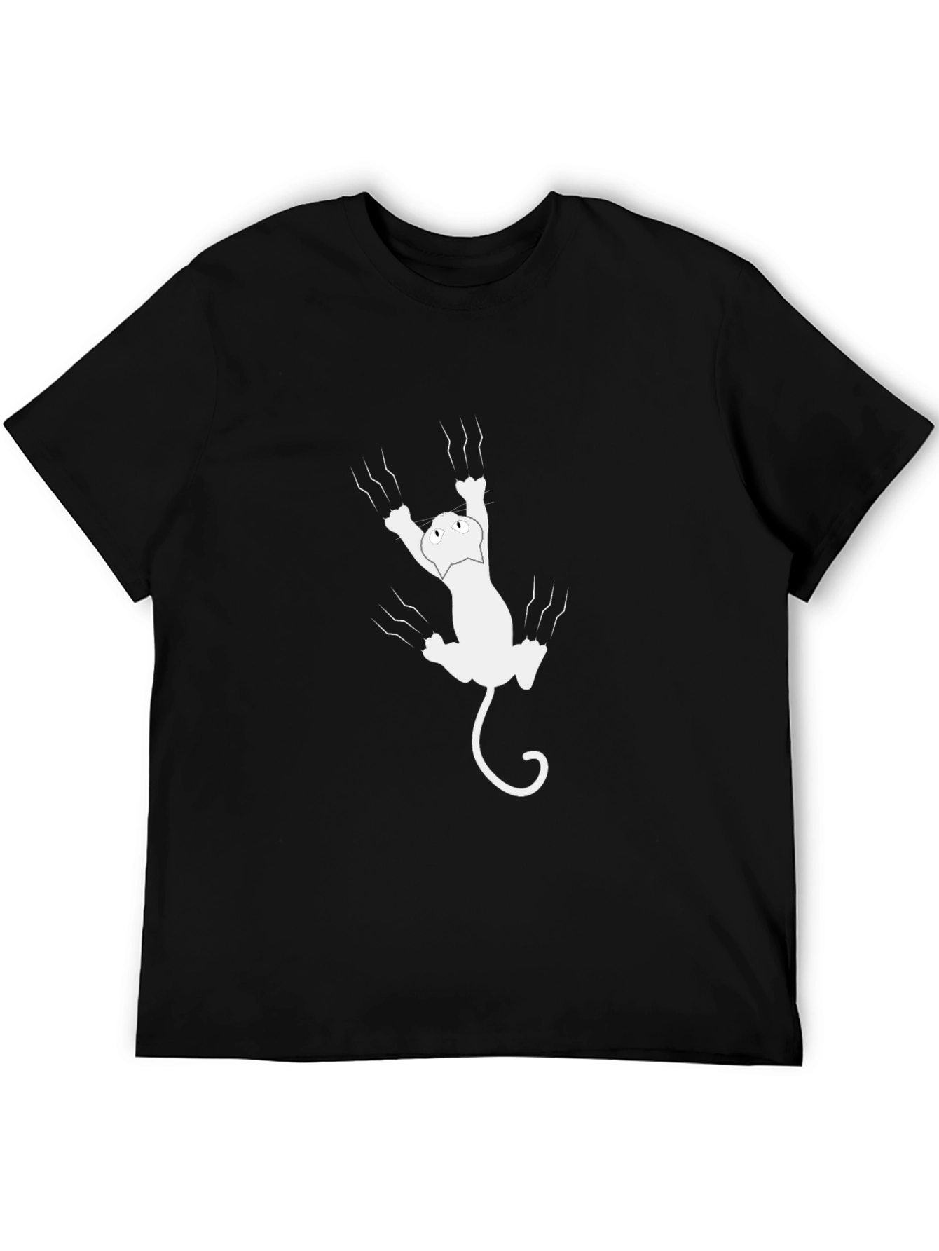 Black Funny Cat Scratching Black T-Shirt view 5